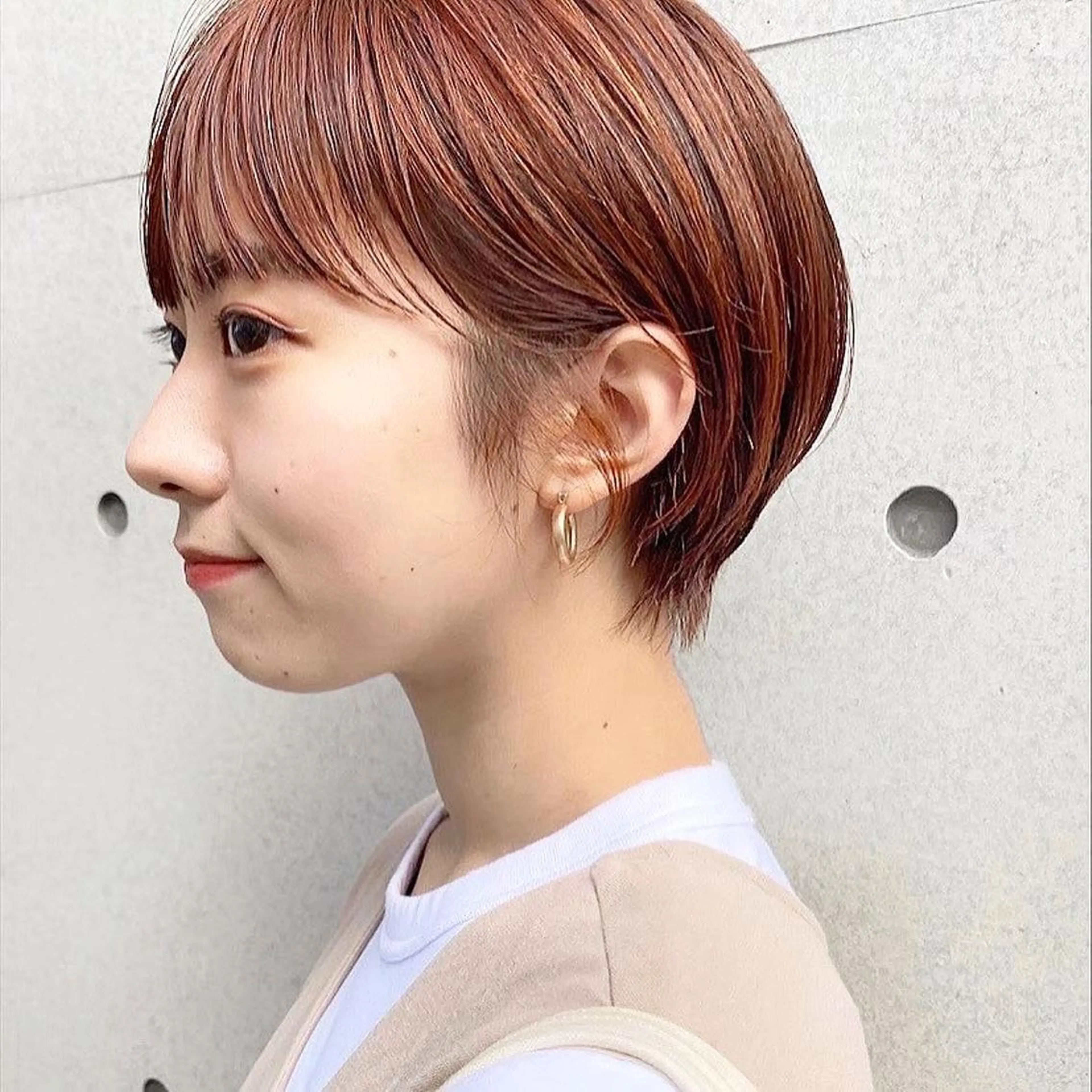 ショート カラー アプリコットブラウン ブラウンカラー オレンジ ピンクカラー ピンクブラウン 🤎ono/ 切りっぱなしボブ🤎のヘアスタイル