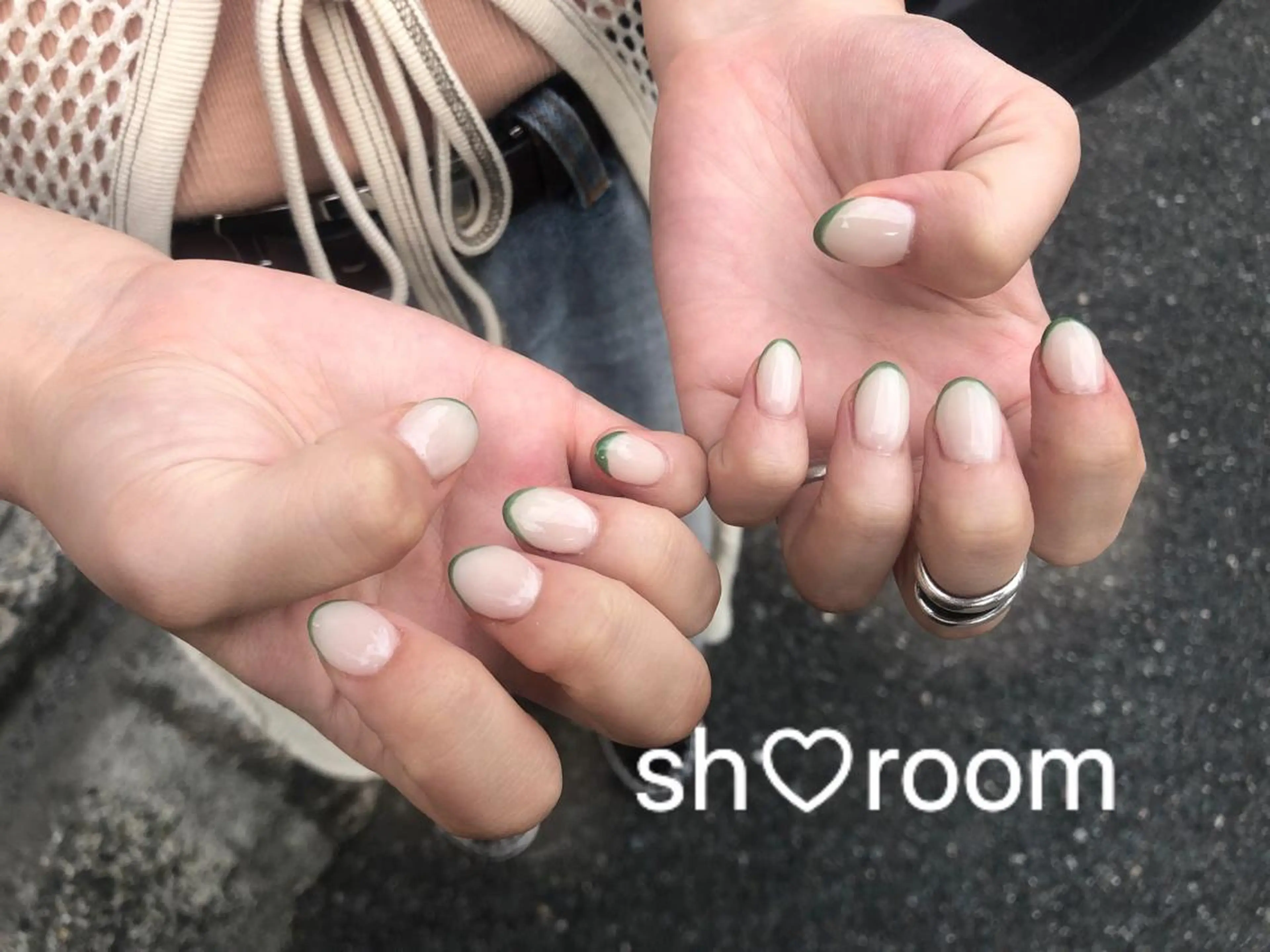 ネイル アートネイル フットネイル フレンチネイル グリーン キラキラネイル Nail salon Ruuのネイルデザイン