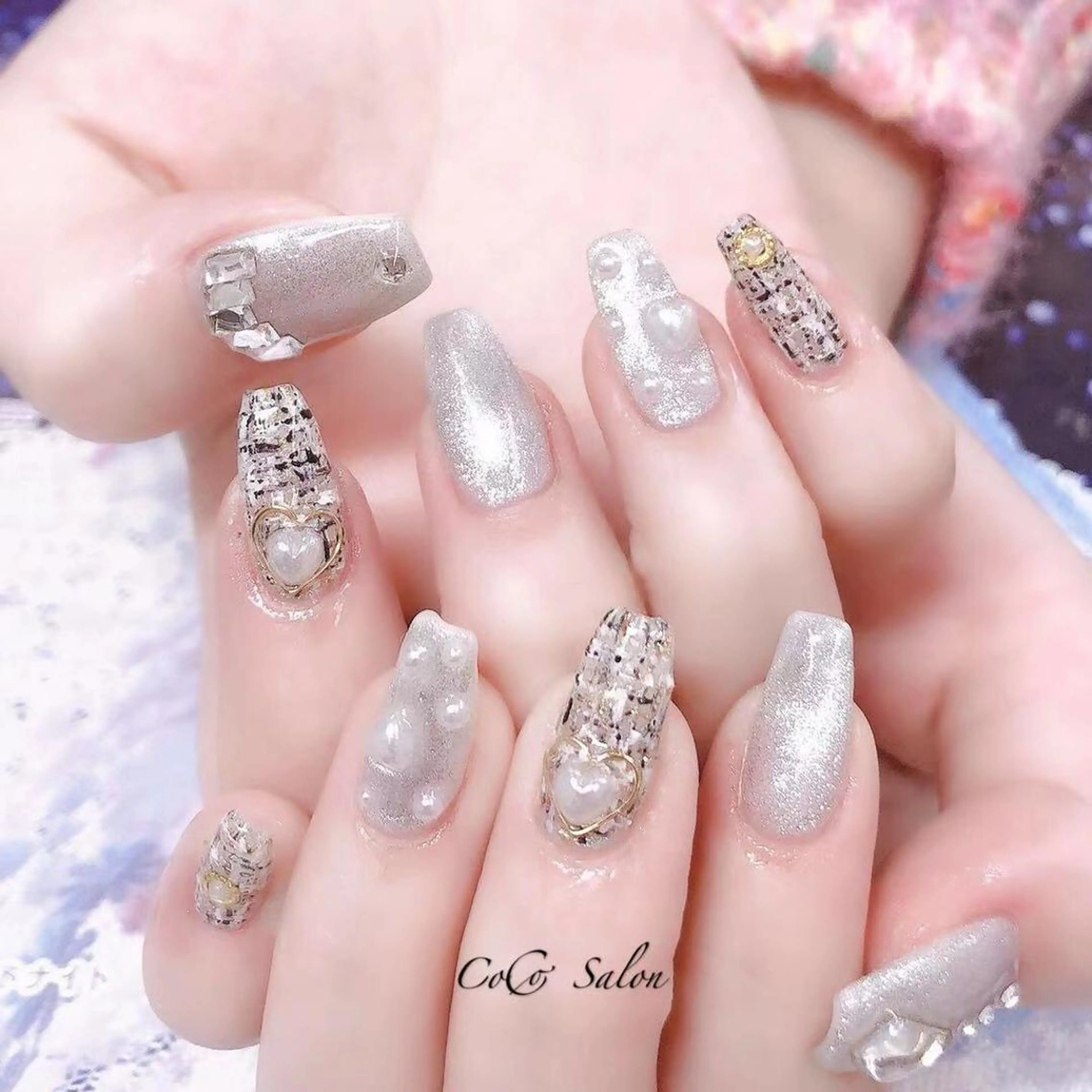 ネイル マグネットネイル ツイードネイル 冬ネイル CoCoSalon ネイル/まつ毛予約のネイルデザイン