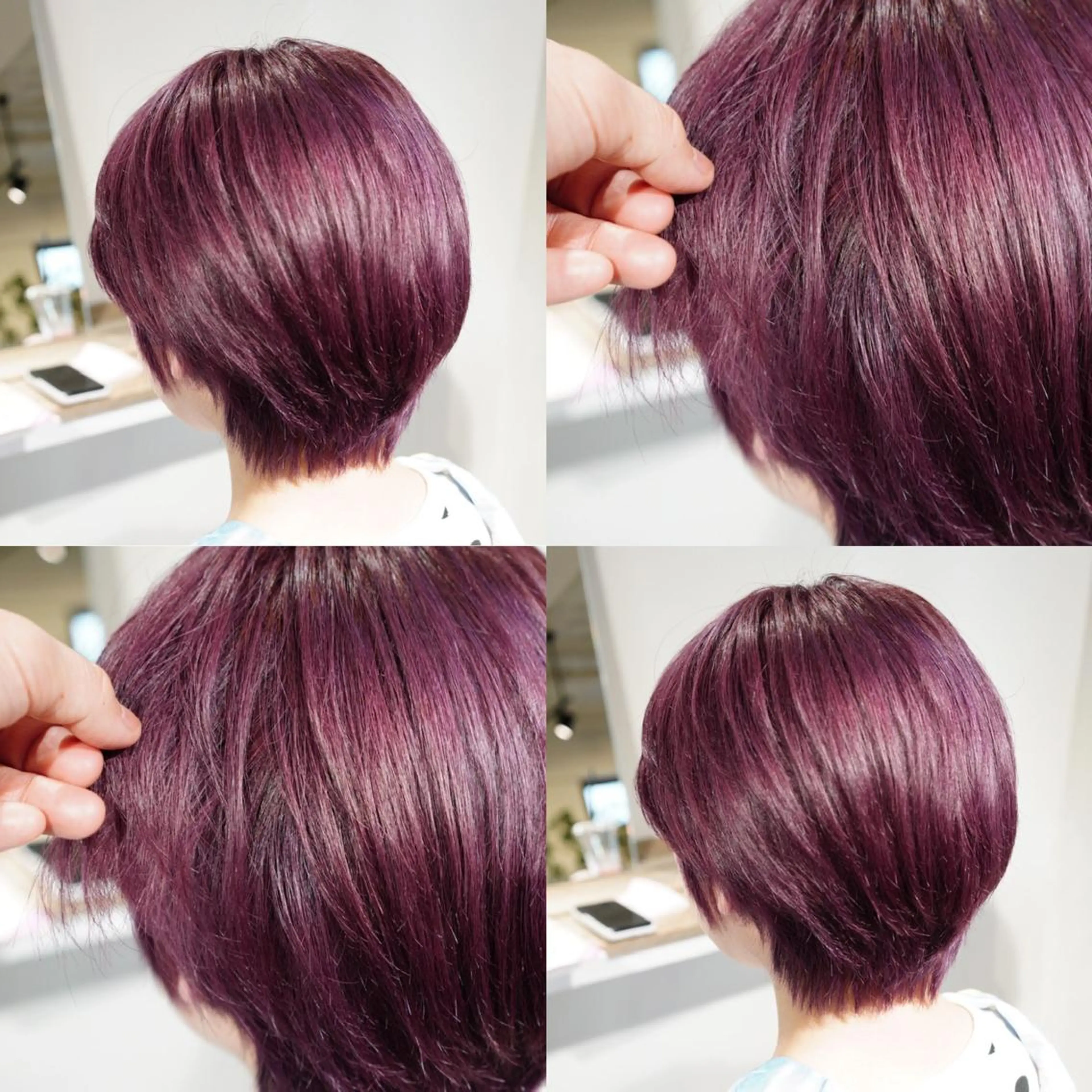 ショート カラー ピンクカラー ピンクパープル パープルカラー ヘアカラー トリートメント ハイトーン/レイヤー /ケアブリーチ石川治のヘアスタイル