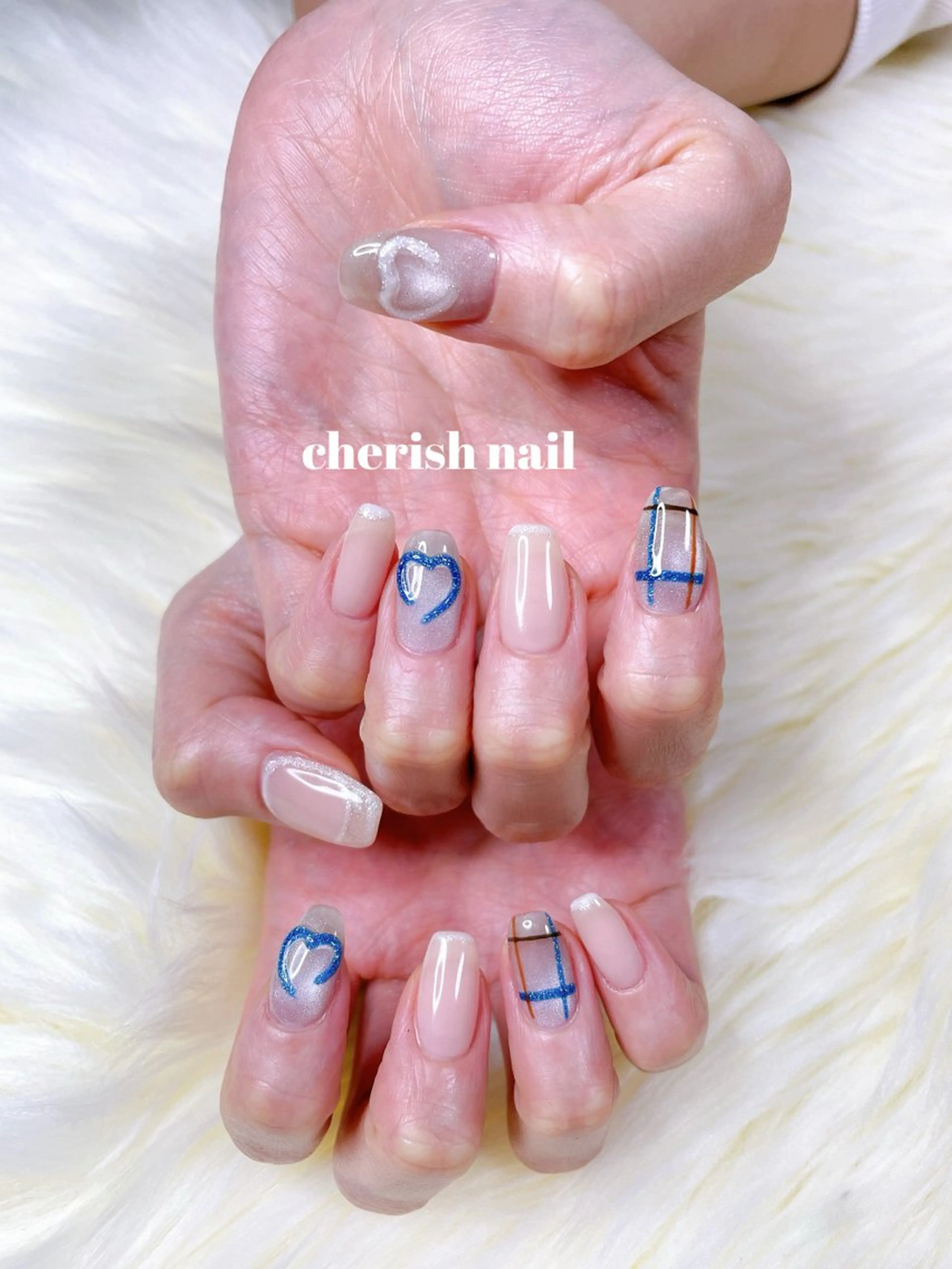 ネイル フレンチネイル ハート マグネットネイル ハンドネイル cherish nailのネイルデザイン