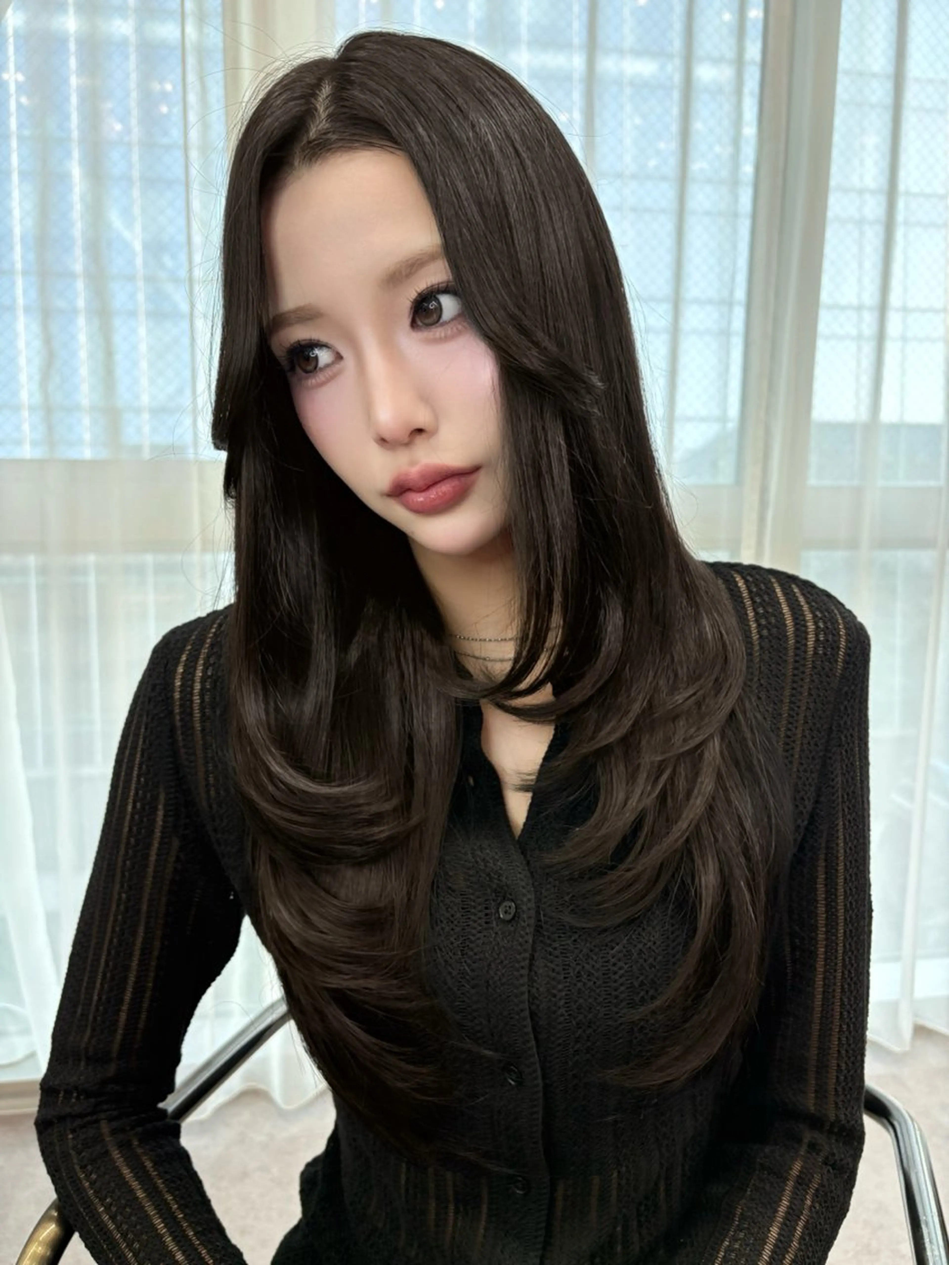 ロング カラー ダークグレー ダークグレージュ グレージュ 顔周りカット 小顔カット カット ヘアカラー トリートメント MARIワンホンヘア /透明感/グレージュのヘアスタイル