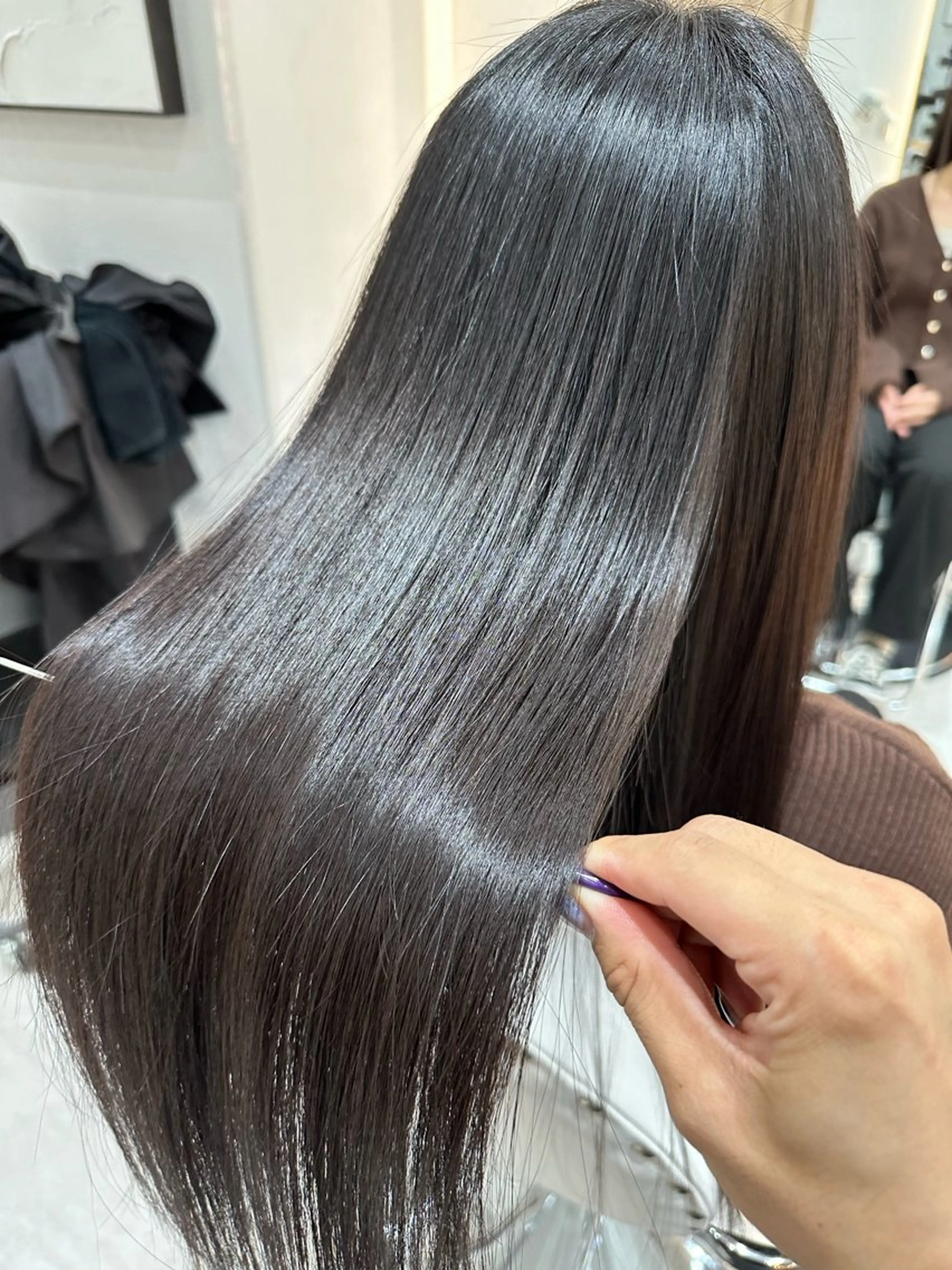 ロング 縮毛矯正 トリートメント カット 縮毛矯正 赤み消し/オリーブ カーキ/福田れんのヘアスタイル