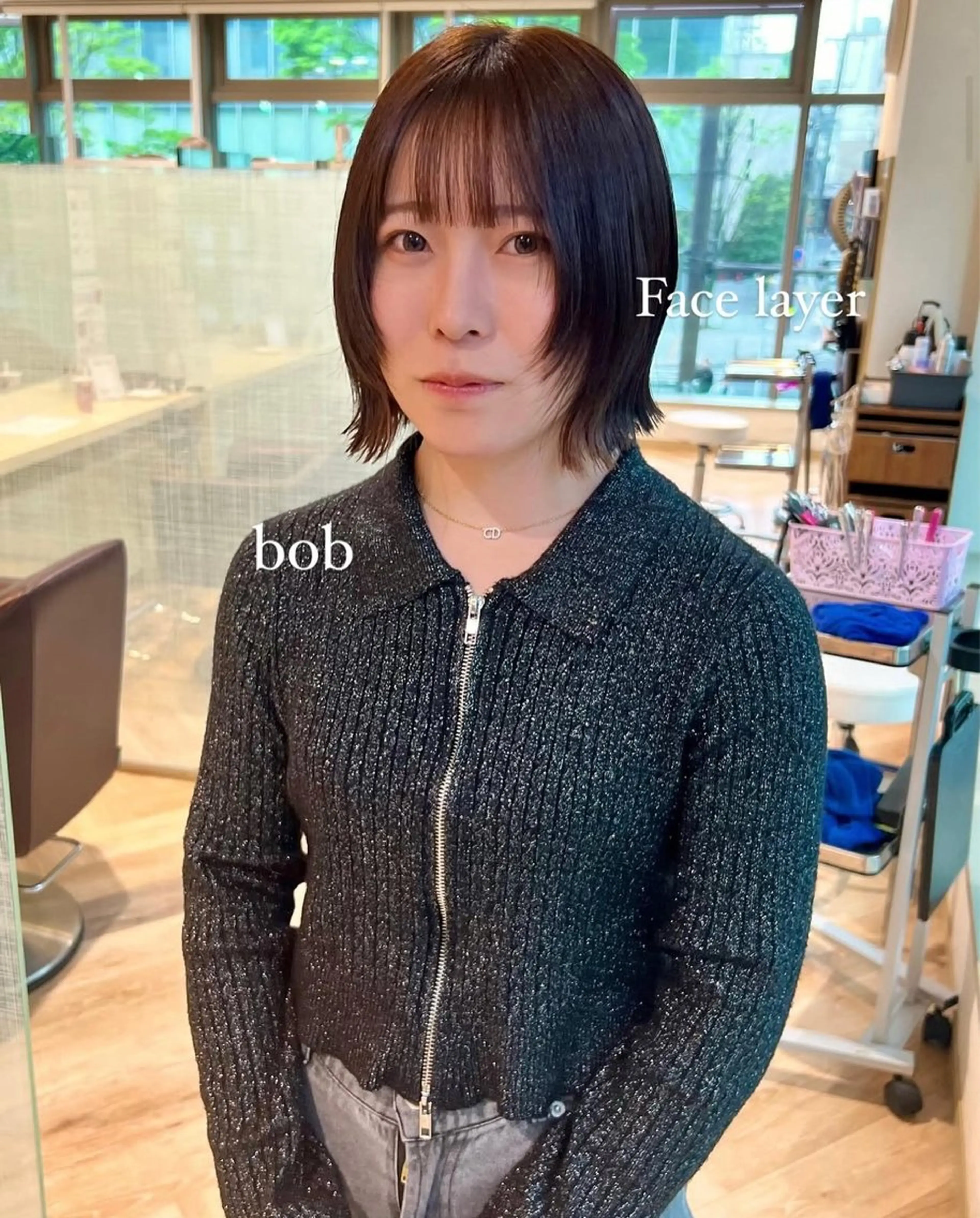 ミディアム ボブ 顔周りカット カット ヘアカラー 加納千華 /ボブ/ぱつっとボブのヘアスタイル