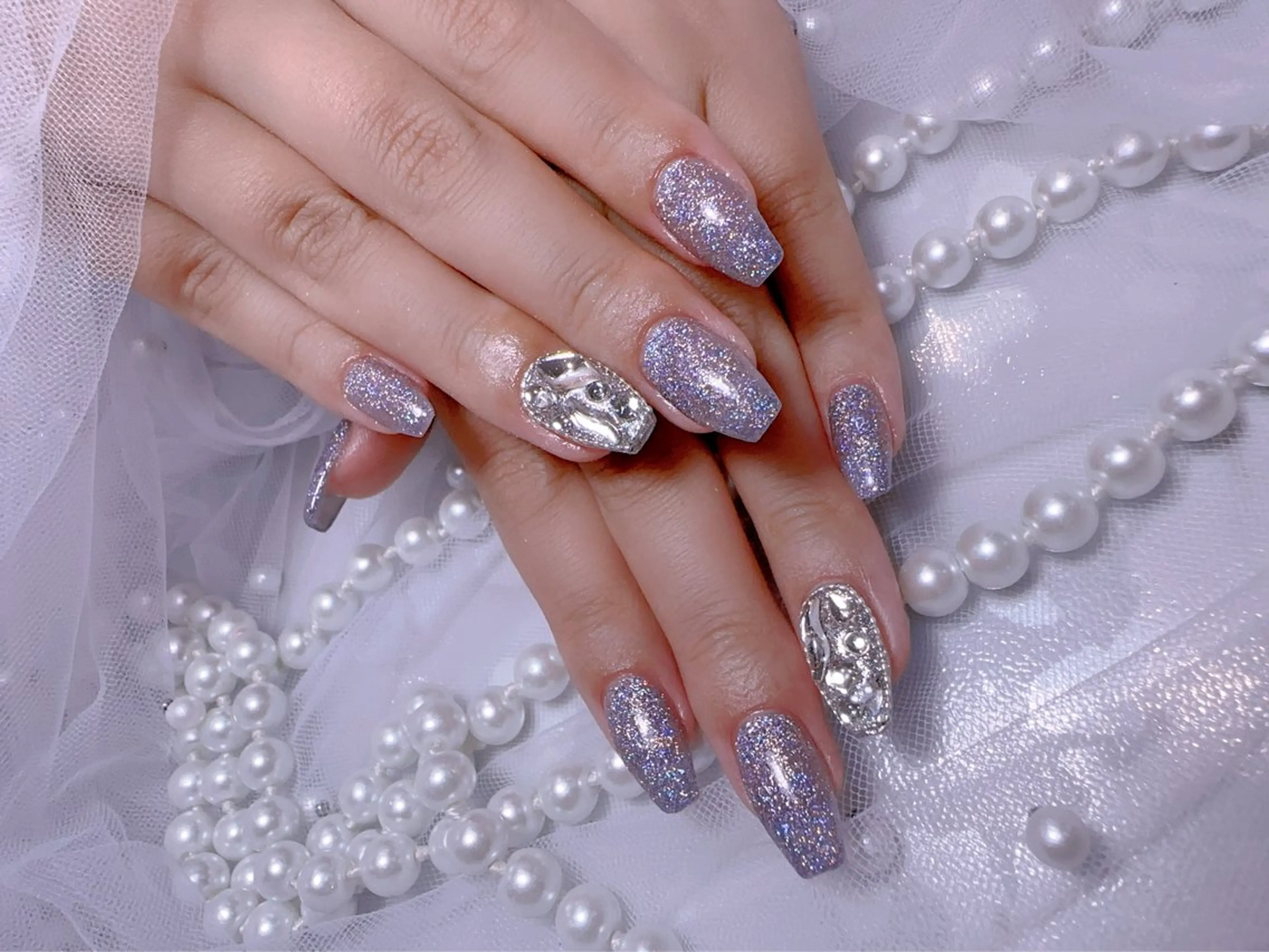 ネイル アートネイル フラッシュネイル フレンチネイル ジェルネイル ガラスフレンチ ハンドネイル You&Me Miyuのネイルデザイン