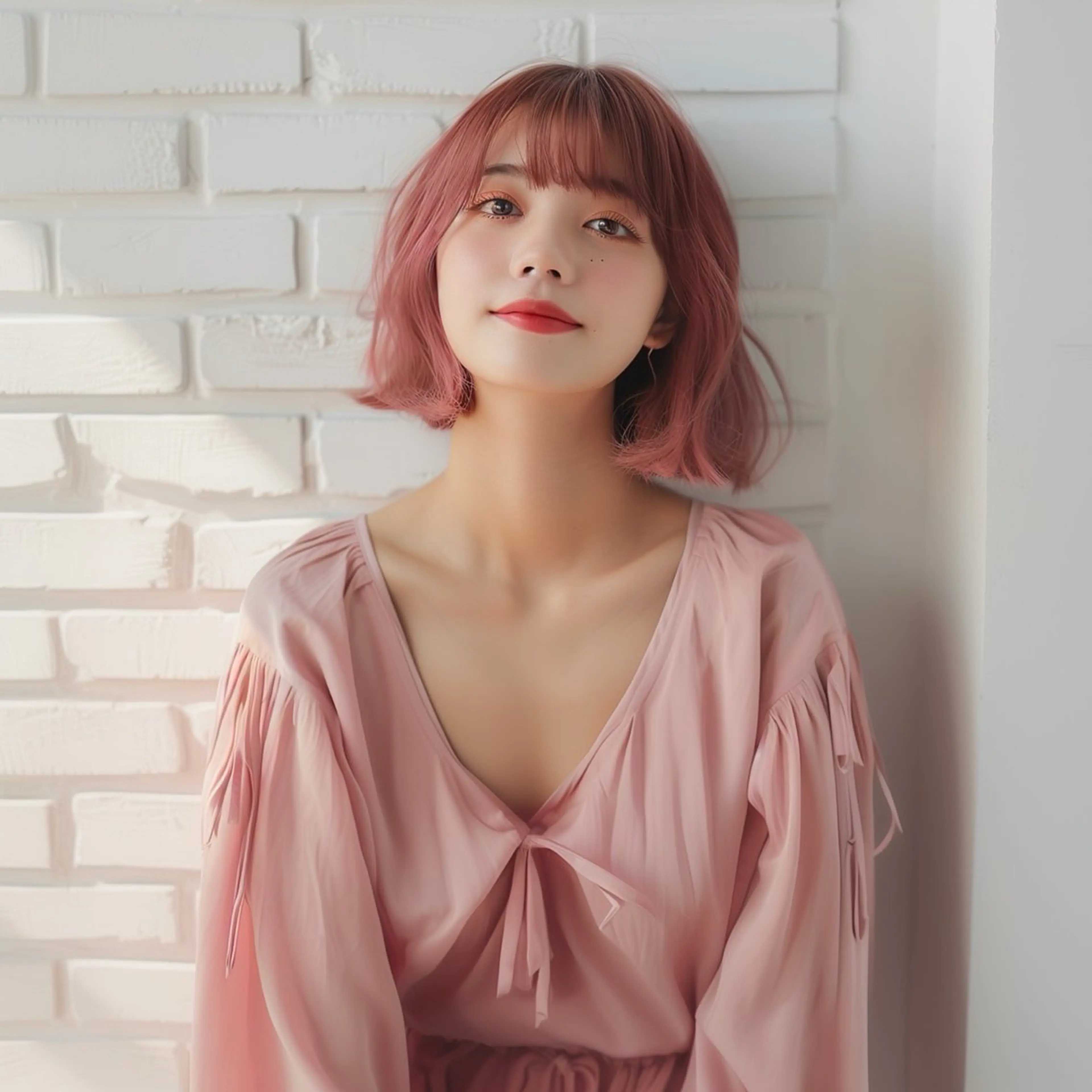 ミディアム カラー ミディアムパーマ アッシュ ベージュカラー 黒髪 ブリーチ ブリーチ／透明感 北島らむなのヘアスタイル