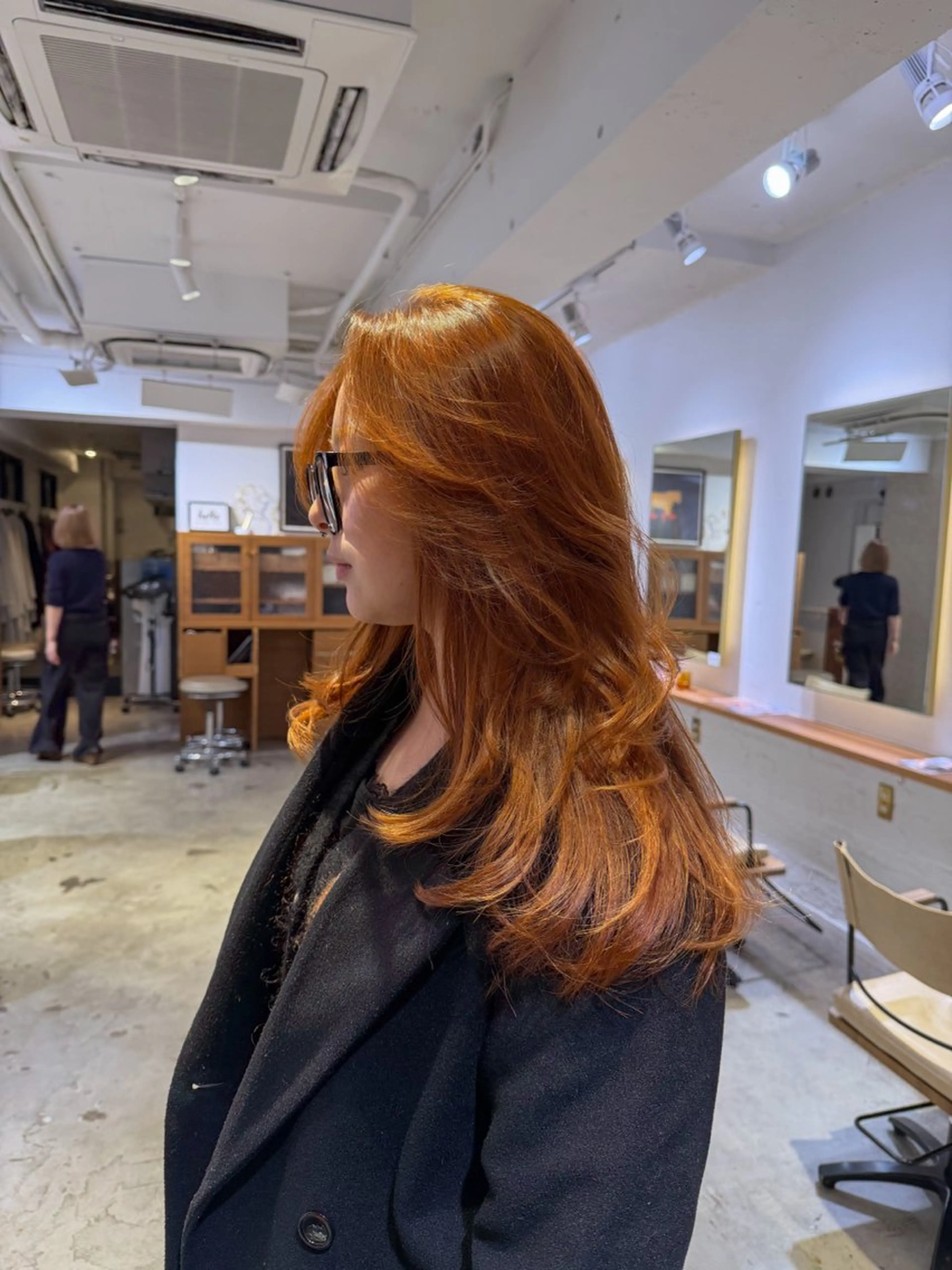 ロング カラー ブラウンカラー オレンジ オレンジブラウン レイヤーカット ナガミネアリサ/ 学芸大学/海外ヘアのヘアスタイル