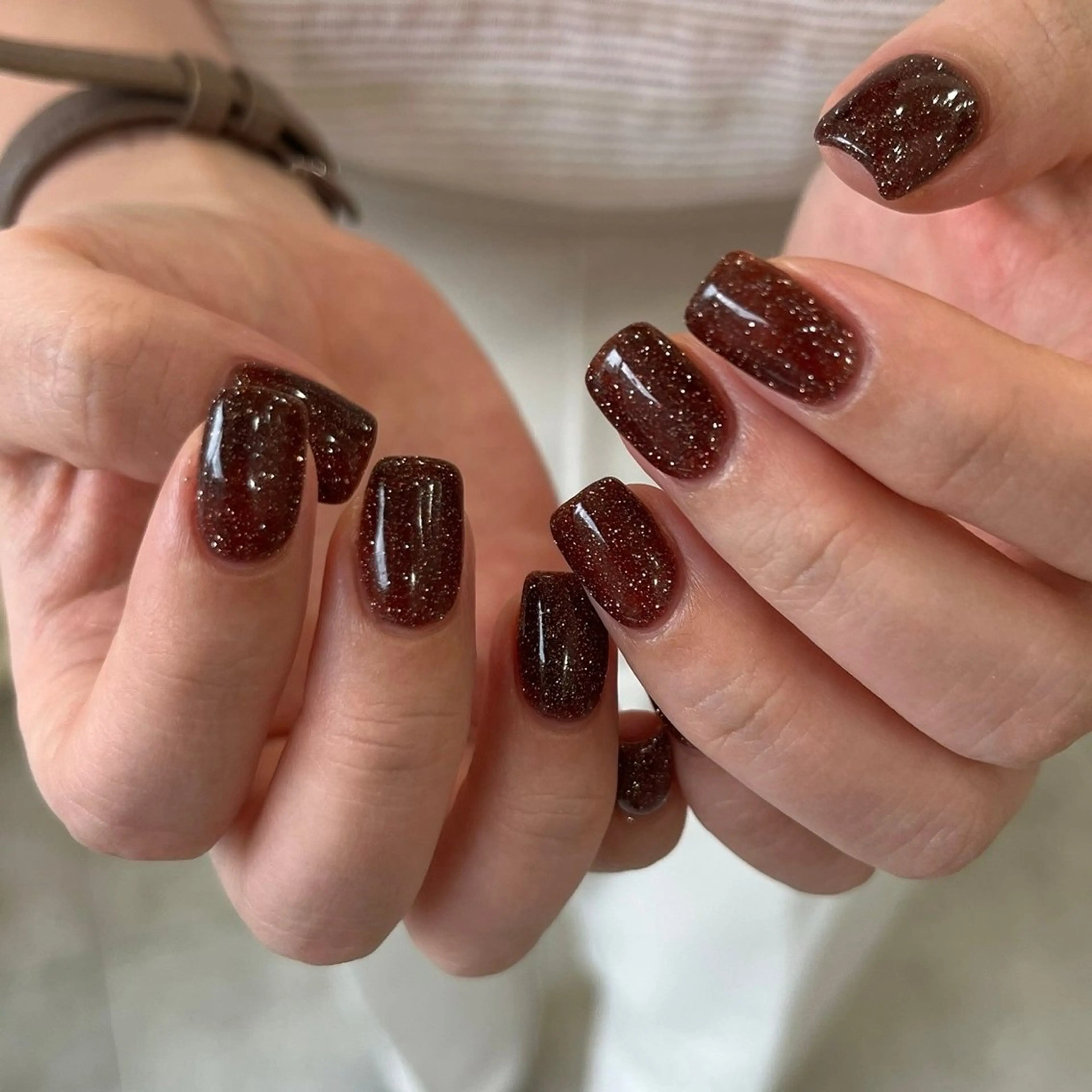 ネイル ブラウン フラッシュネイル ワンカラーネイル ハンドネイル nail‪◯ petitnanoのネイルデザイン