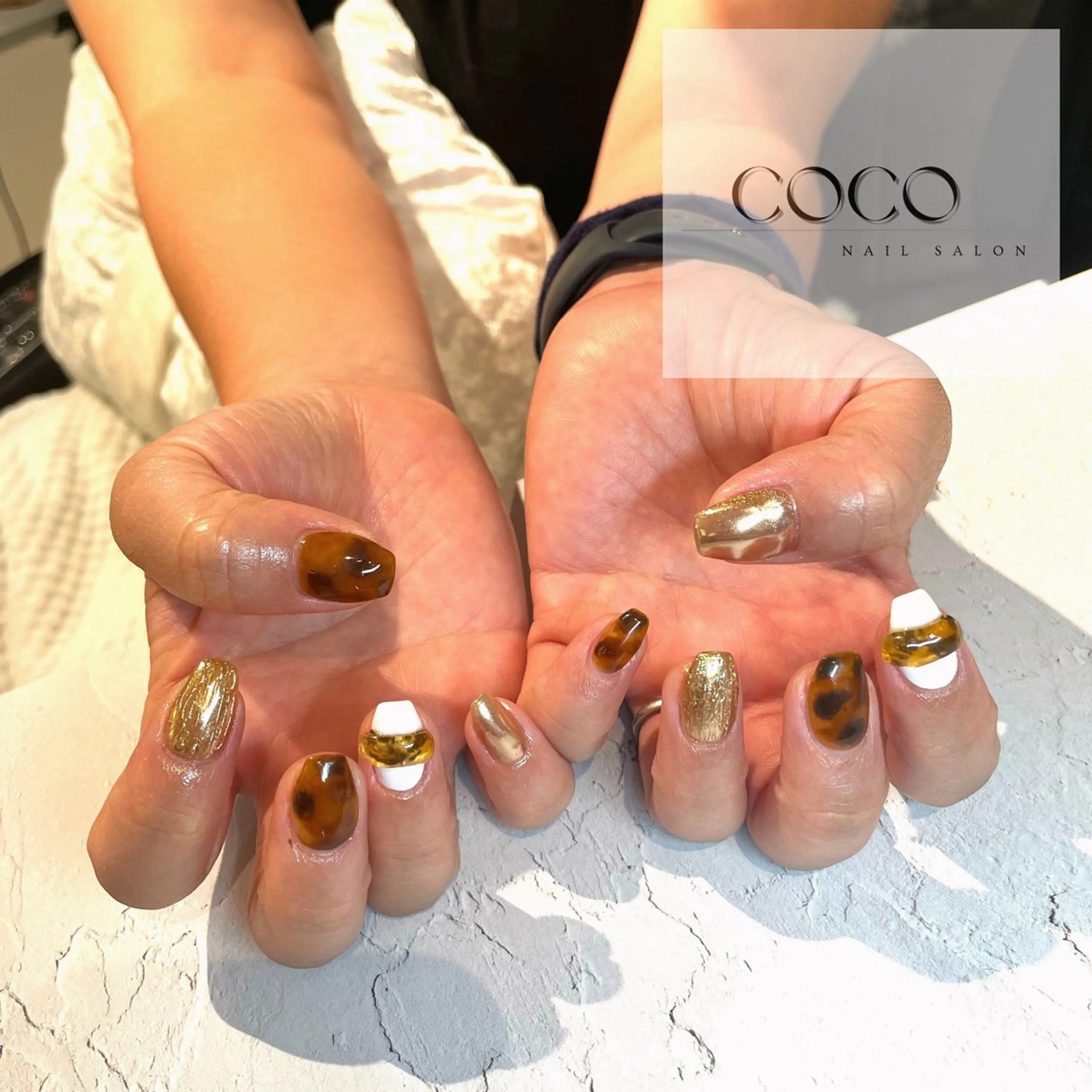 ネイル アニマル柄 べっ甲ネイル NAIL SALON / 耳ﾂﾎﾞ HBLのネイルデザイン