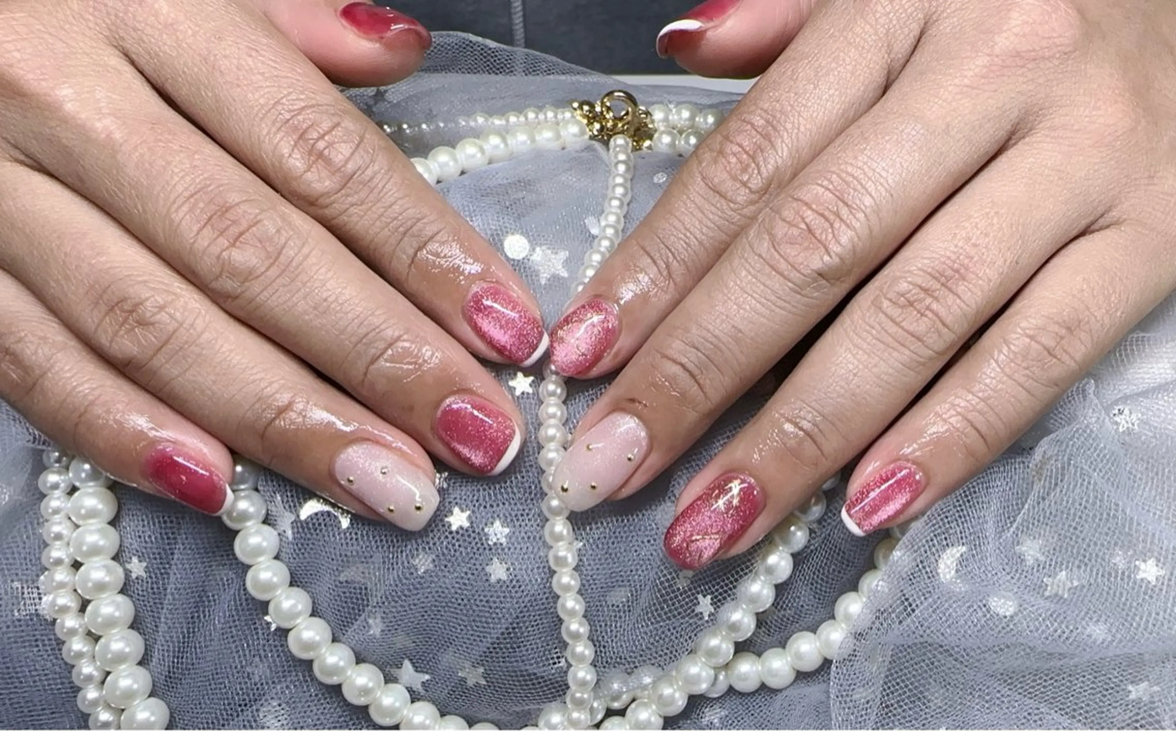 ネイル ハート マグネットネイル ミラーネイル 持ち込み バレンタイン ハンドネイル Nail Salon J.Cのネイルデザイン