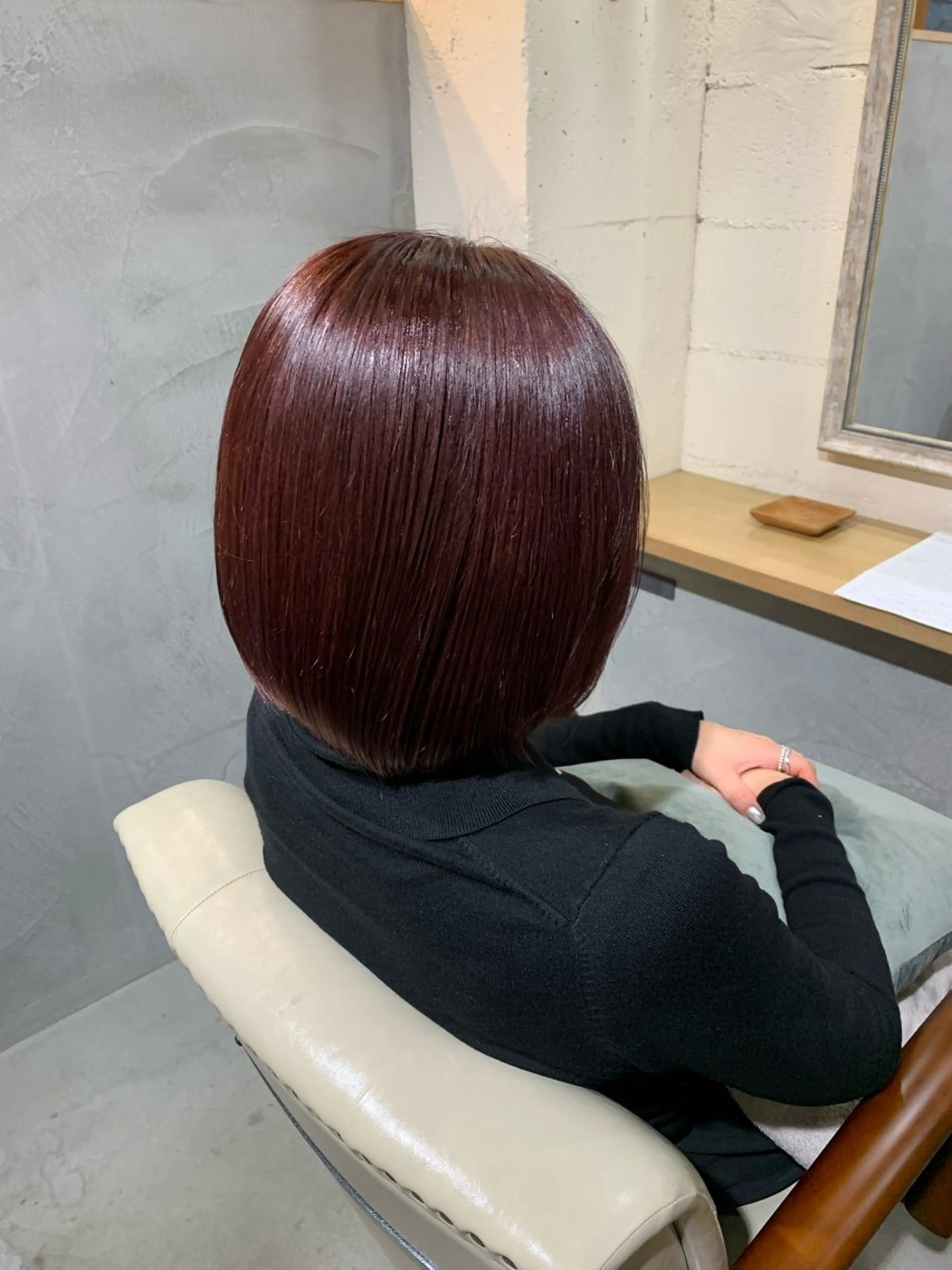 ミディアム カラー ボルドーカラー 福永 ちひろのヘアスタイル