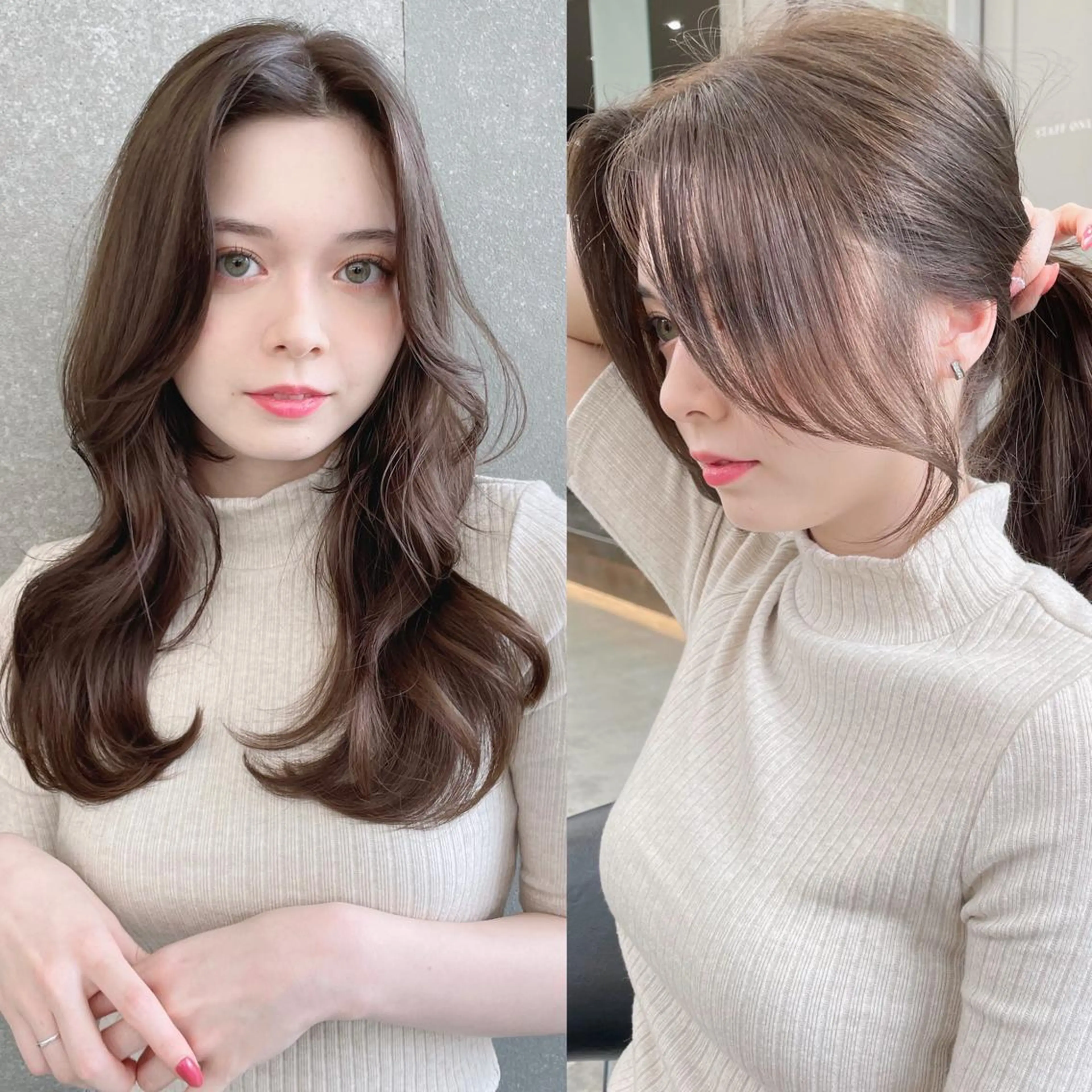 セミロング カット ヘアカラー トリートメント 山本翔一郎 韓国顔周りレイヤーのヘアスタイル