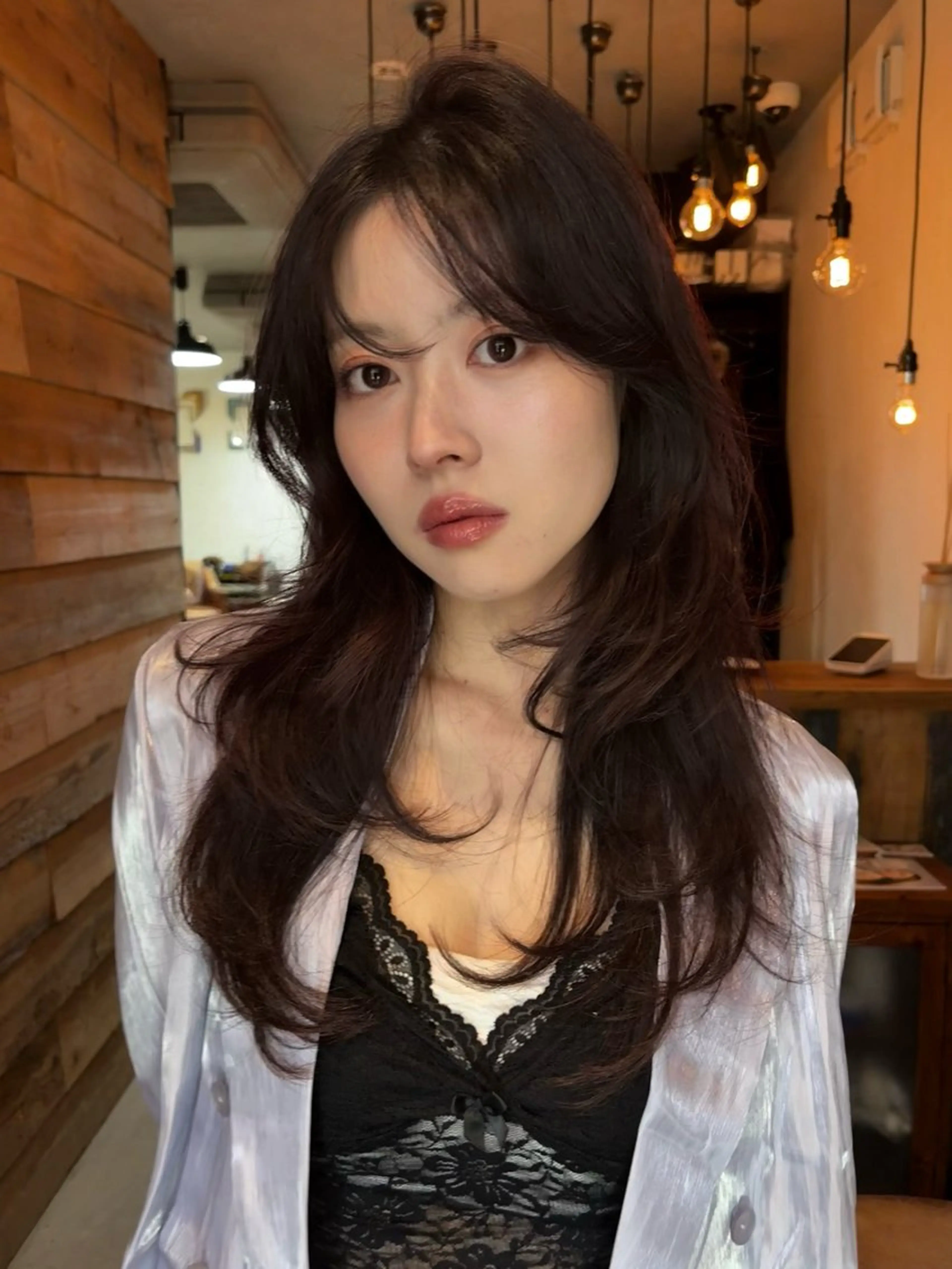 ミディアム カラー パーマ カット ヘアカラー レイヤー/透明感/ ブリーチなし/わかなのヘアスタイル