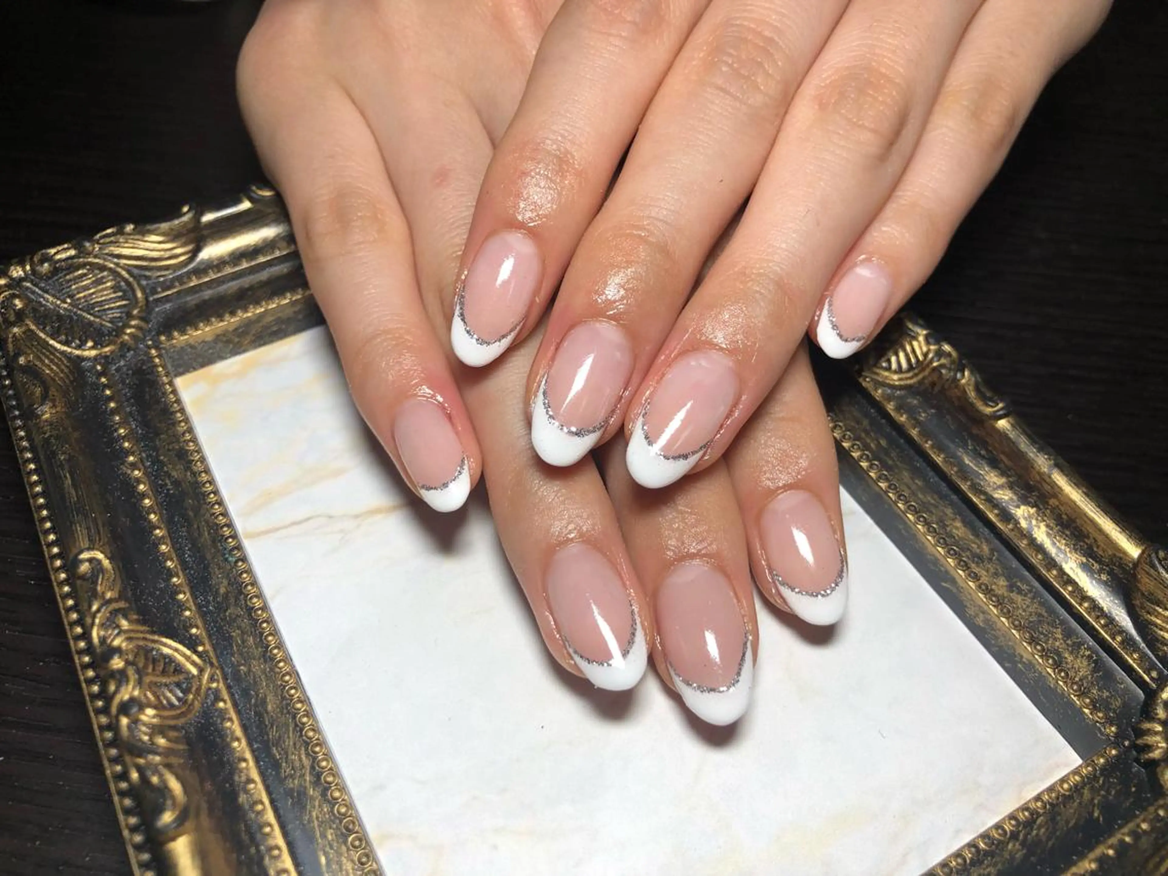 ネイル フレンチネイル ラメ(グリッター) ハンドネイル Nail salon Caco.のネイルデザイン