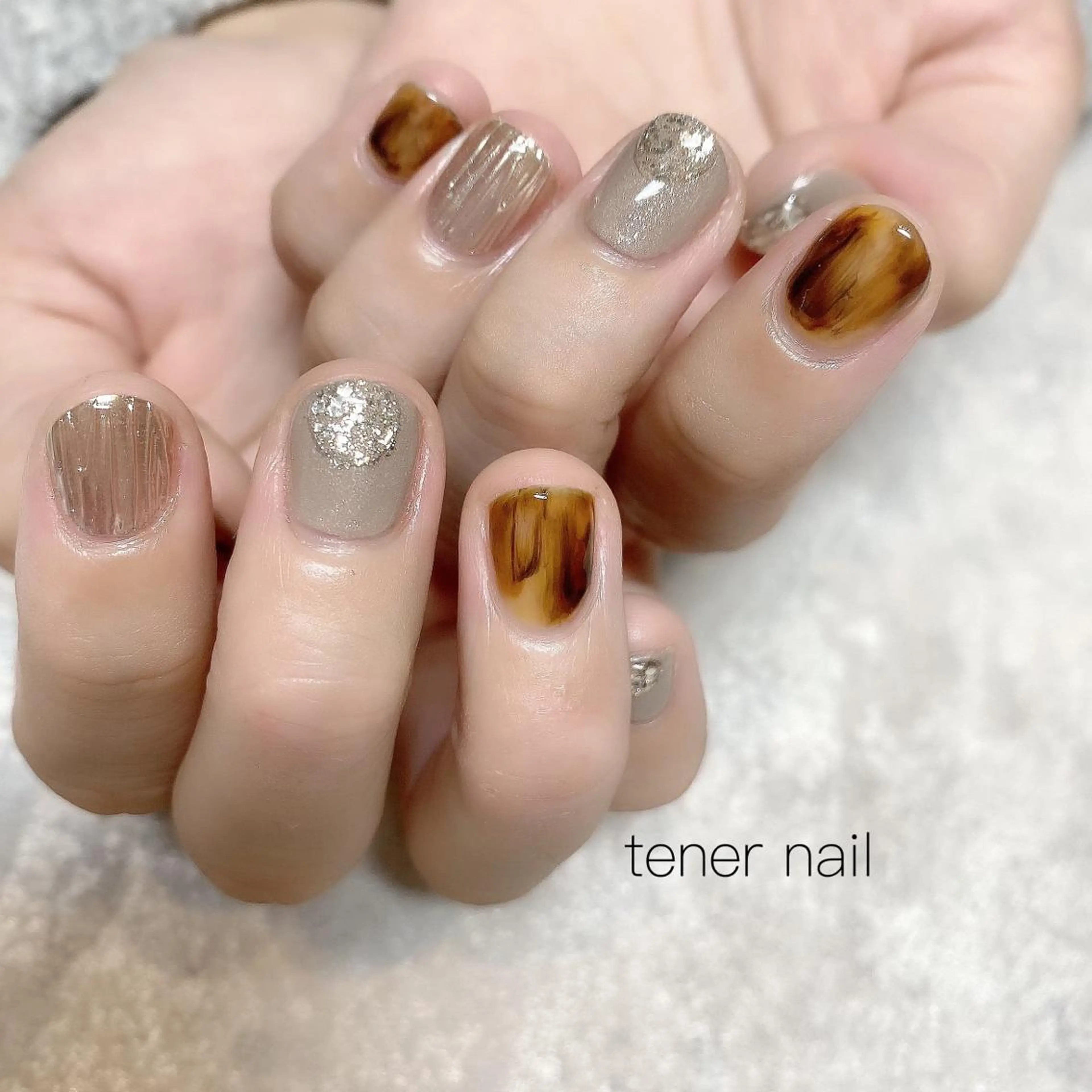 ネイル べっ甲ネイル ミラーネイル テネルネイル tener nailのネイルデザイン