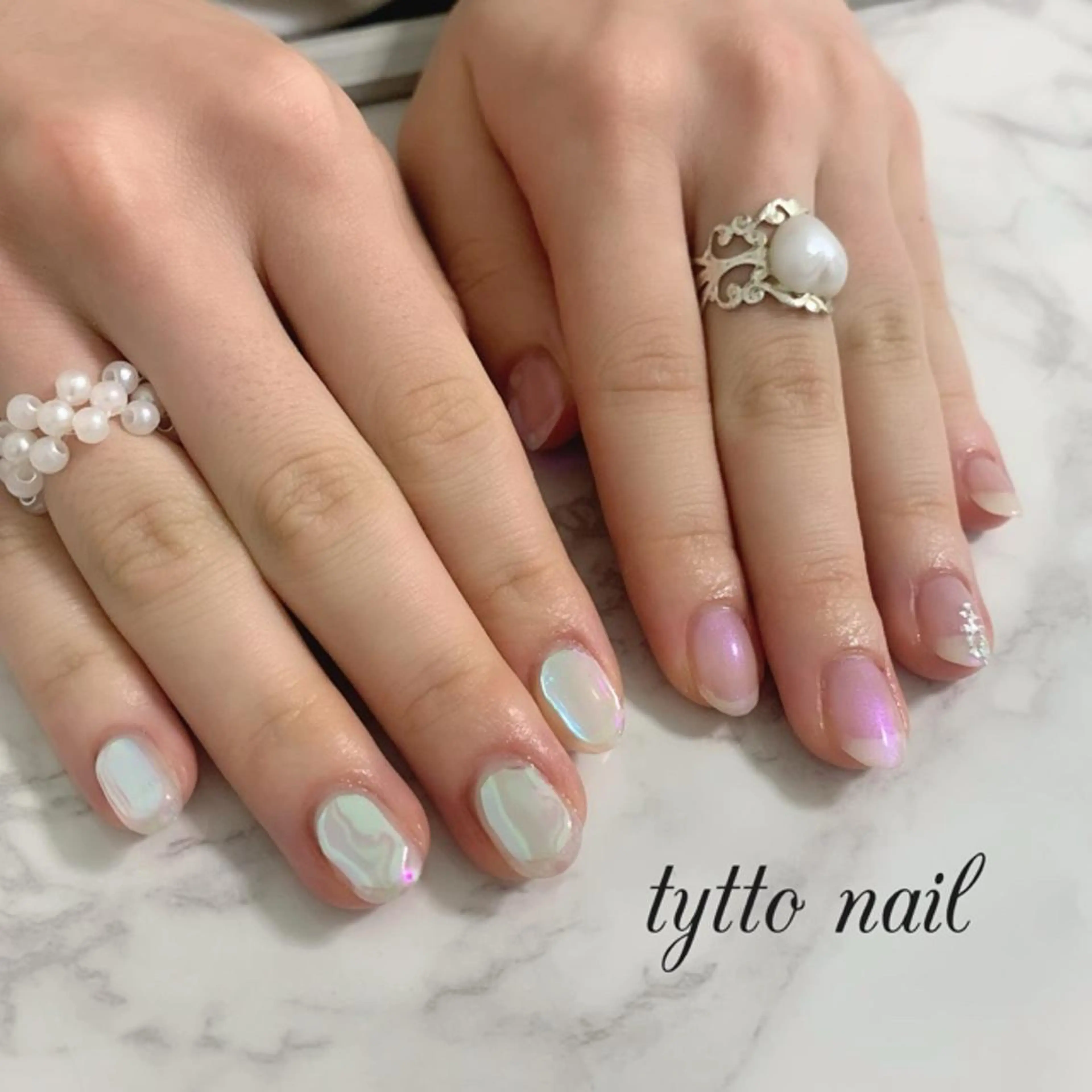 ネイル オーロラネイル 氷ネイル・うるうるネイル 夏ネイル tytto nail ❤︎‪‪eri‪‪のネイルデザイン