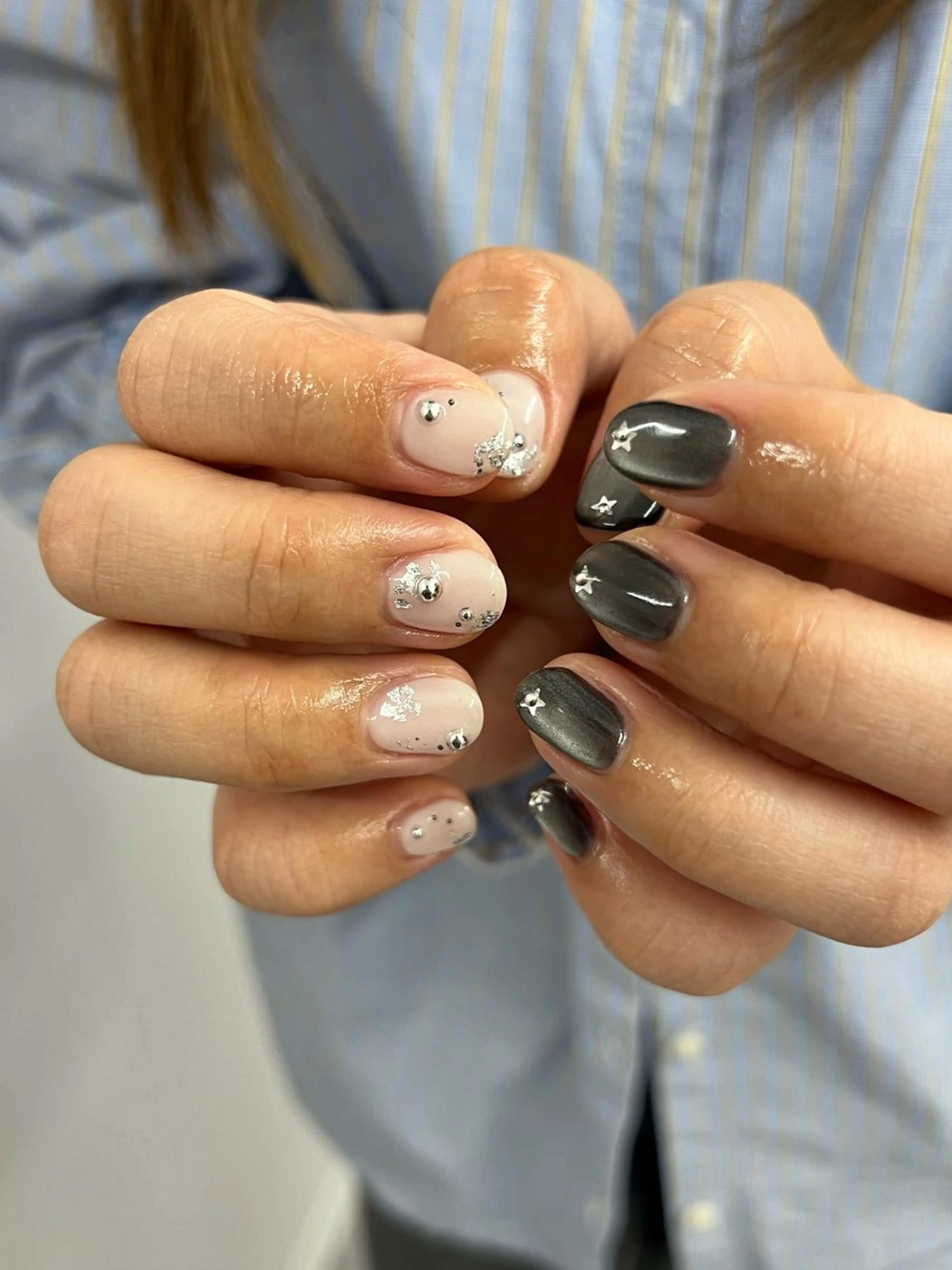 ネイル ジェルネイル マグネットネイル ニュアンスネイル パラジェル リボン ハンドネイル ハンドケア Bana_ Nailのネイルデザイン