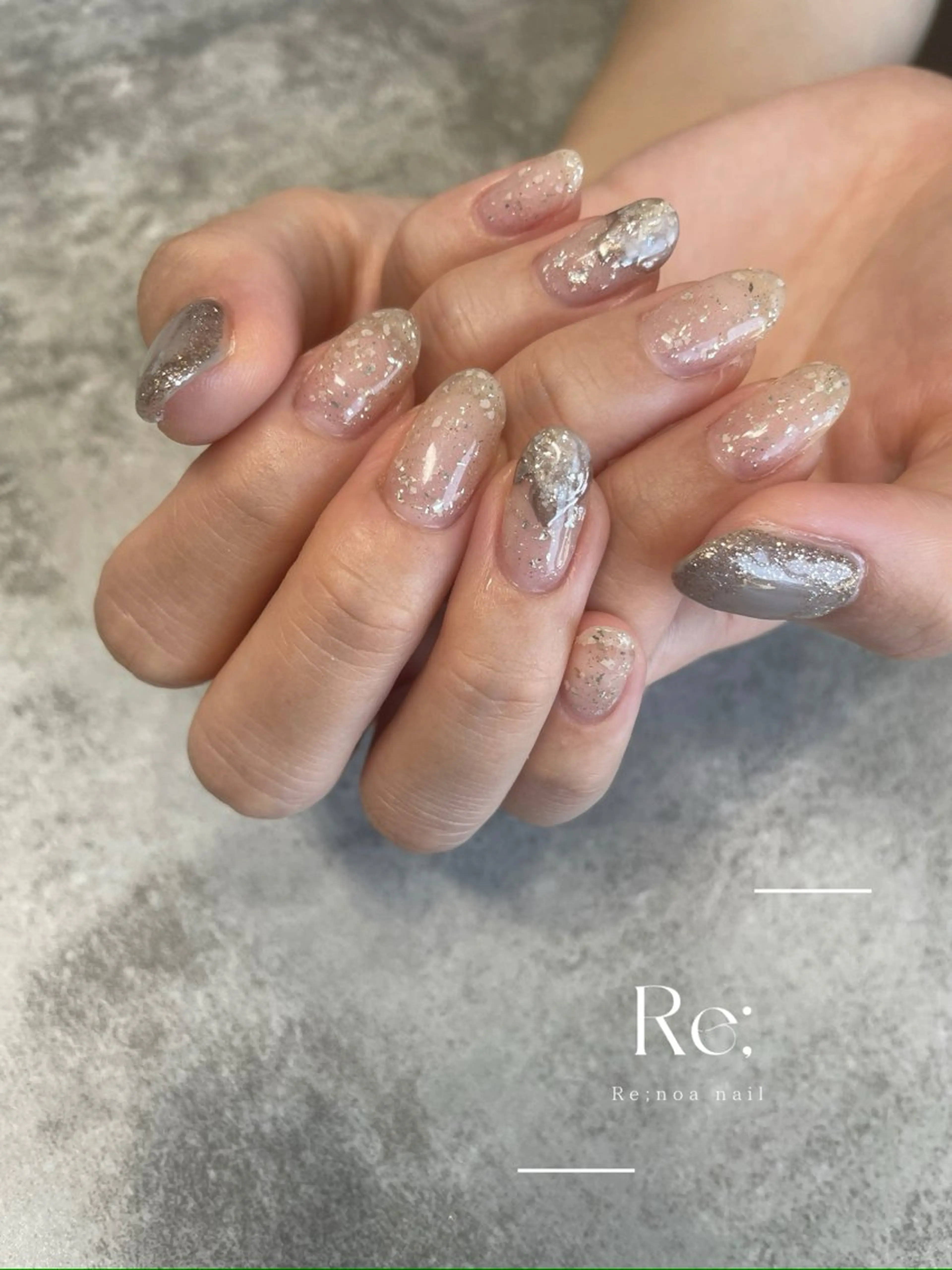 ネイル クリアネイル ラメ(グリッター) ミラーネイル ニュアンスネイル ハンドネイル Re;noa nailのネイルデザイン