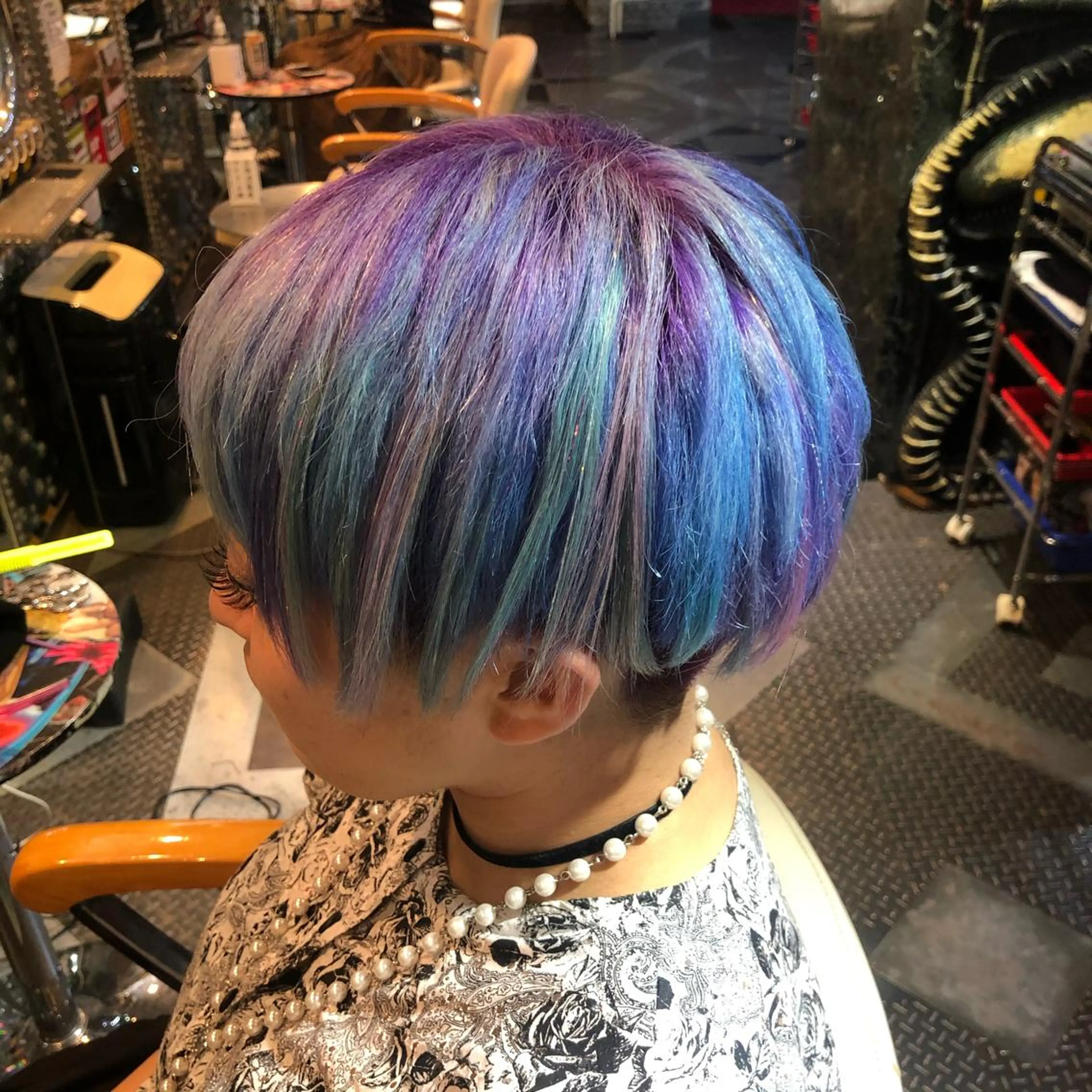 ショート カラー ヘアアレンジ シールエクステ デザインカラー ダブルカラー ミント ピンクカラー KOYA ｺﾔのヘアスタイル