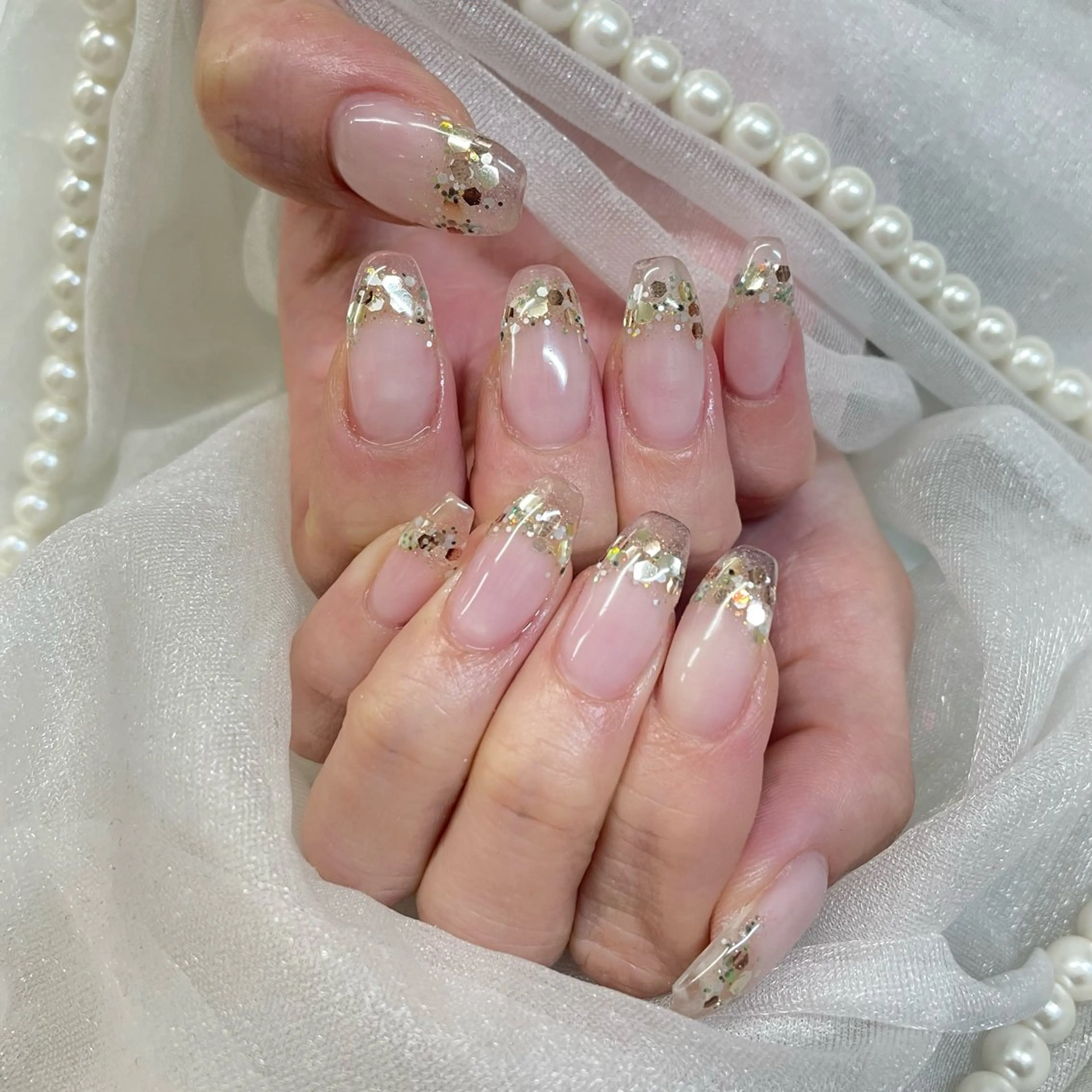 ネイル クリアネイル フレンチネイル ラメ(グリッター) スカルプネイル ハンドネイル 💫Alcea 大橋 萌花🪽のネイルデザイン