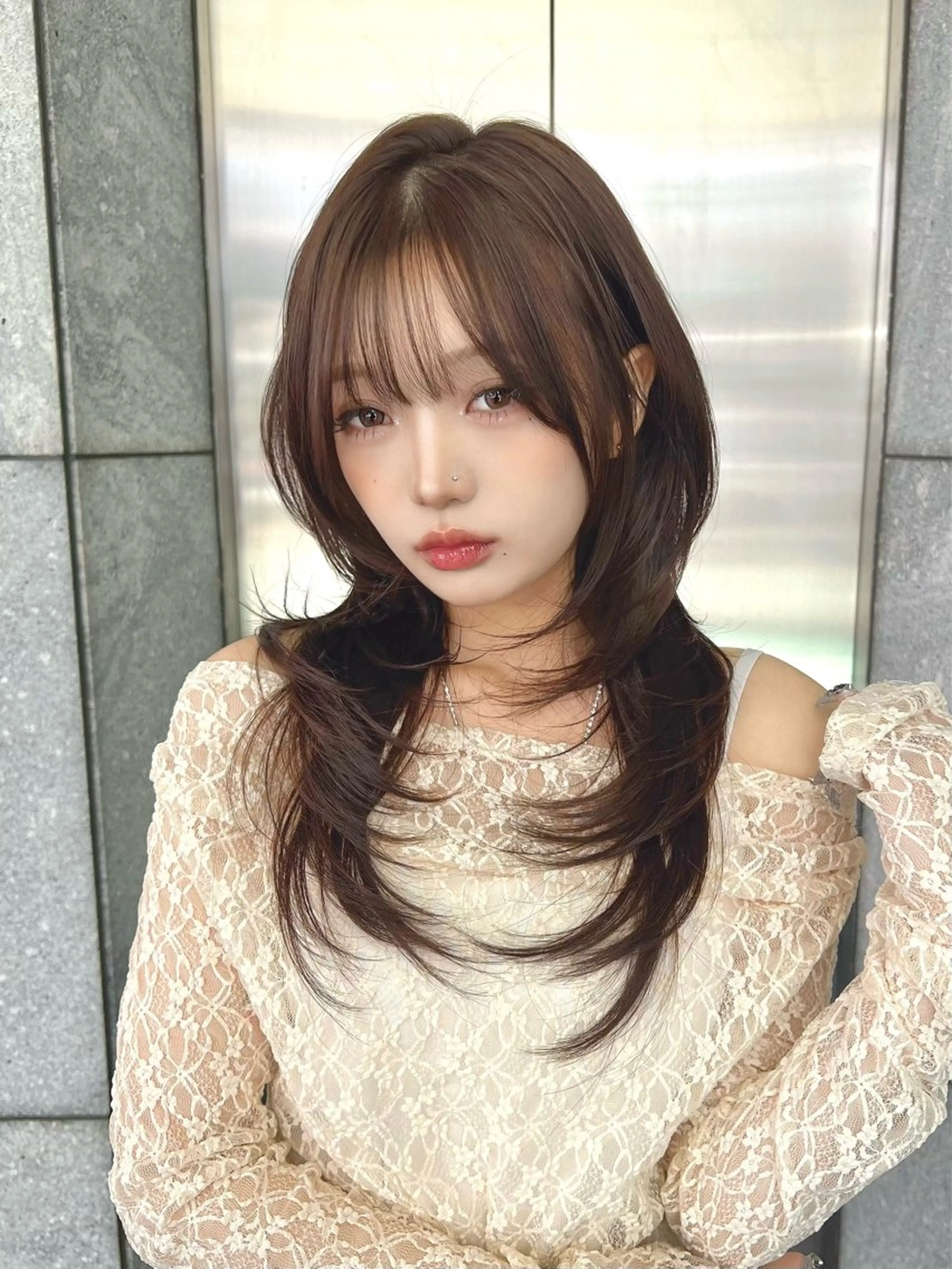 セミロング カット ヘアカラー トリートメント 韓国／ハッシュカット ／透明感カラー／金野のヘアスタイル