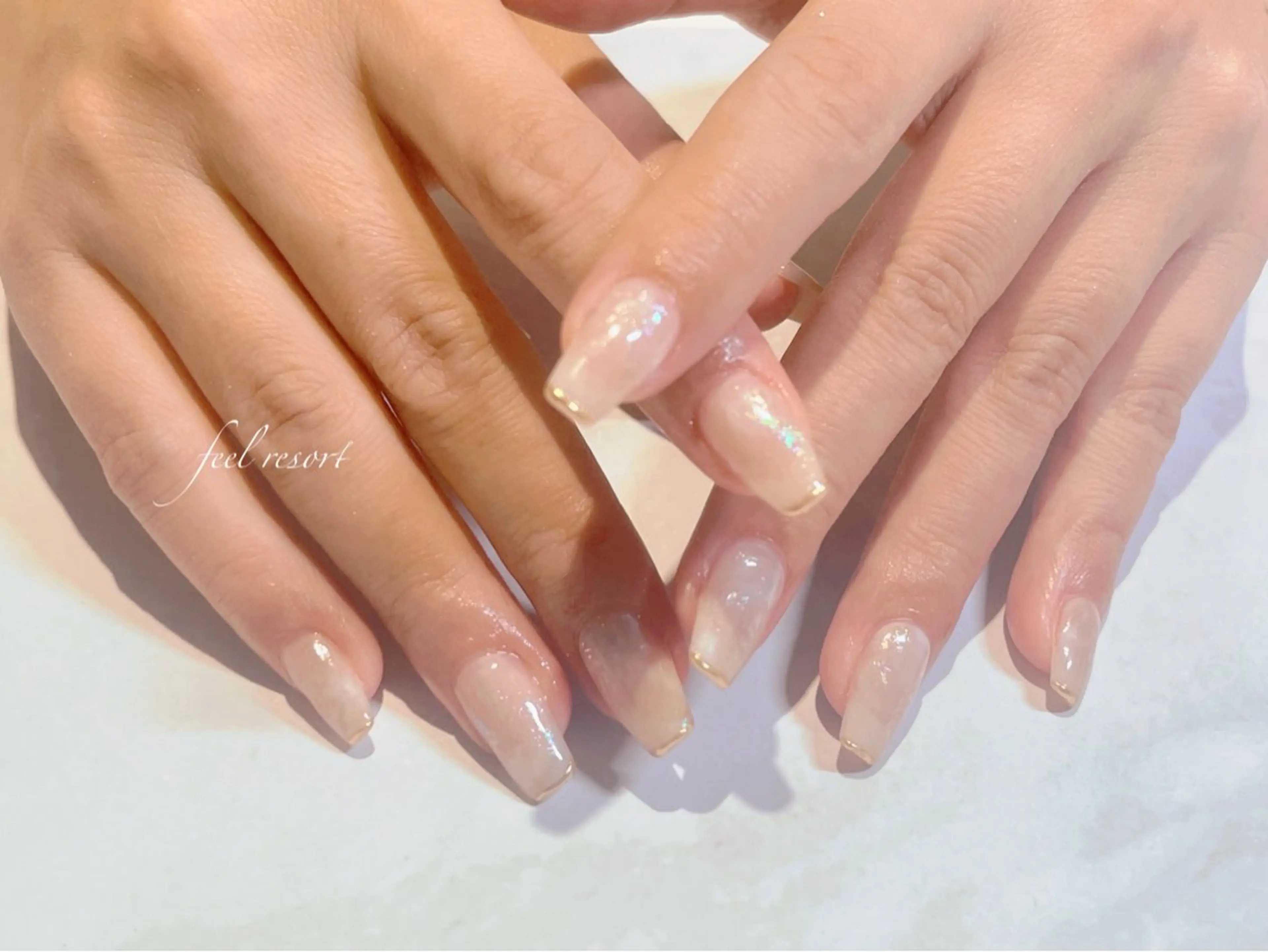 ネイル 長さ出し フットネイル フレンチネイル ジェルネイル ガラスフレンチ ハンドネイル Lien（リアン） 銀座駅6分のネイルデザイン