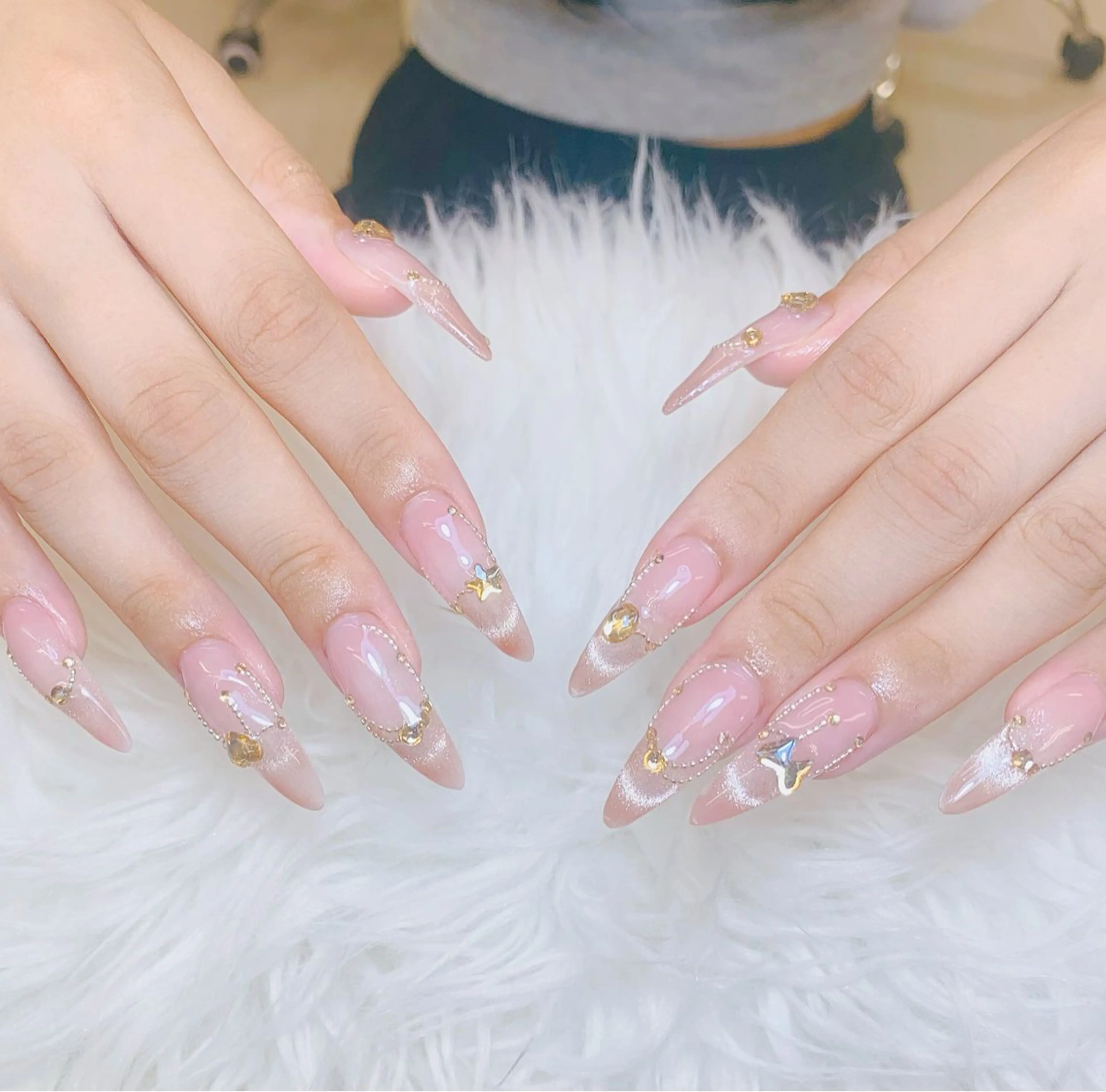ネイル チークネイル 長さ出し フラッシュネイル フレンチネイル グラデーション ハンドネイル AN NAIL SALONのネイルデザイン