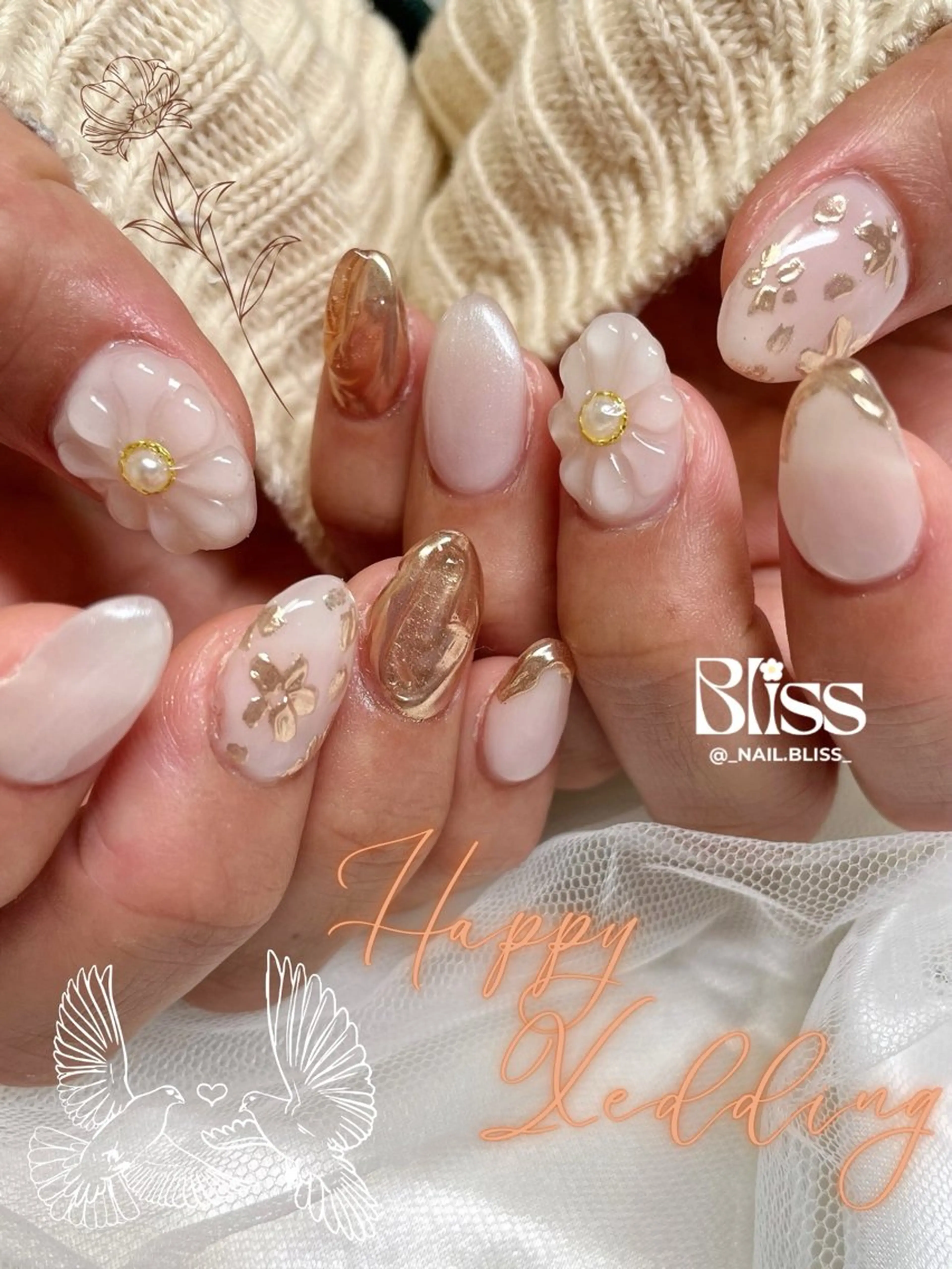 ネイル 持ち込み ブライダルネイル ハンドネイル NAIL BLISSのネイルデザイン