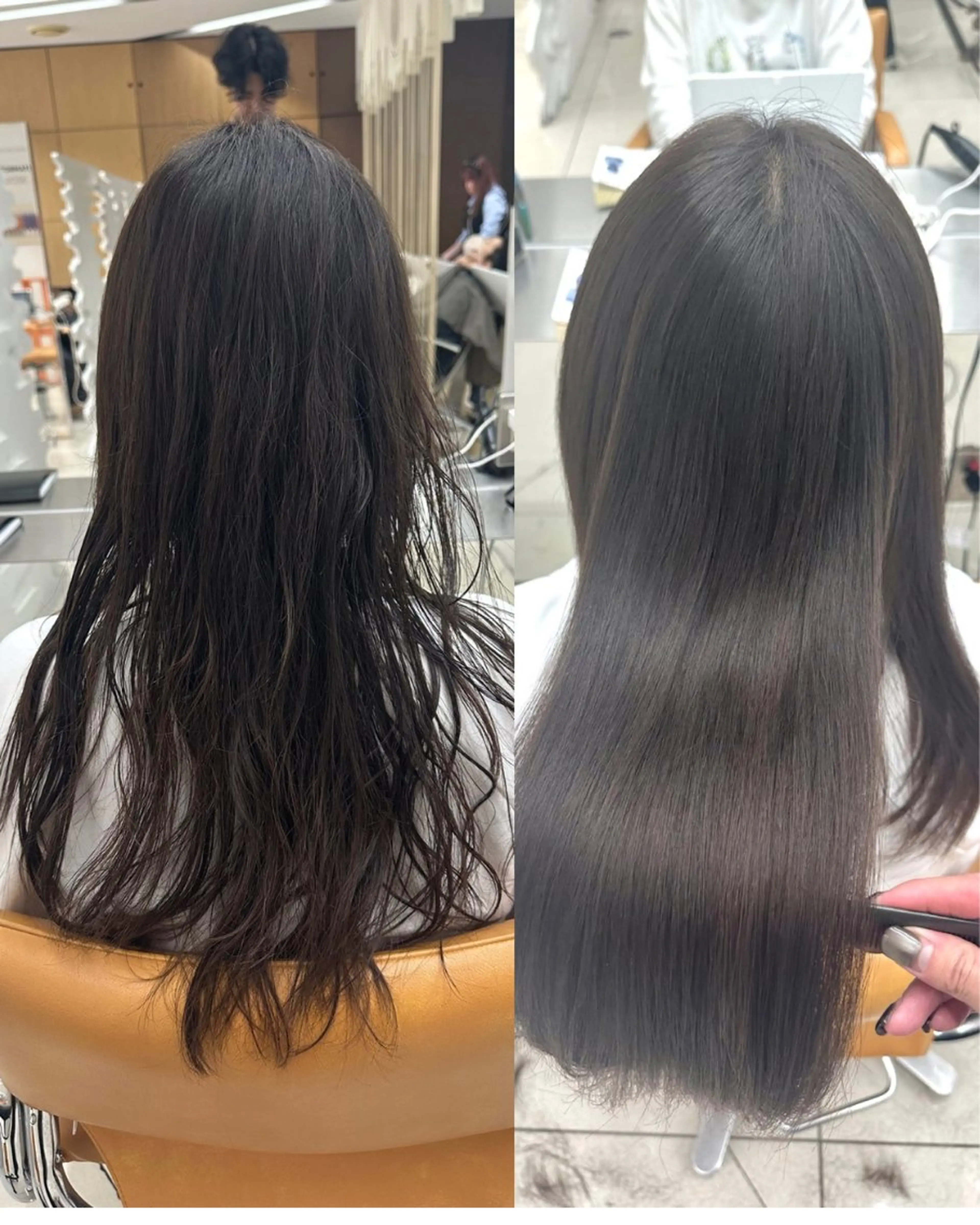 ロング パーマ カット 縮毛矯正 トリートメント 髪質改善× 白髪ぼかし溝江のヘアスタイル