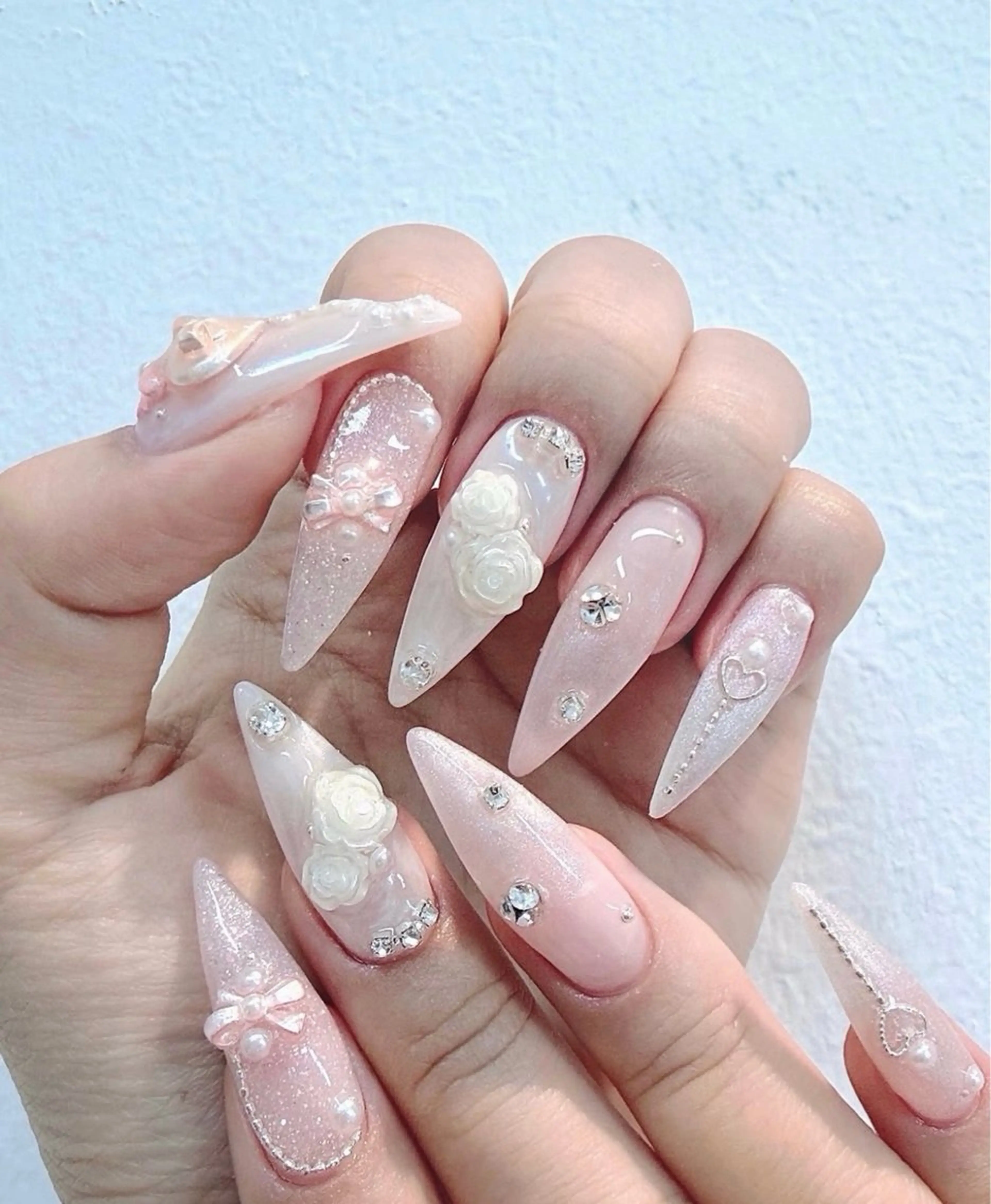 ネイル 長さ出し フレンチネイル 韓国ネイル レース マグネットネイル ハンドネイル 波 なみのネイルデザイン