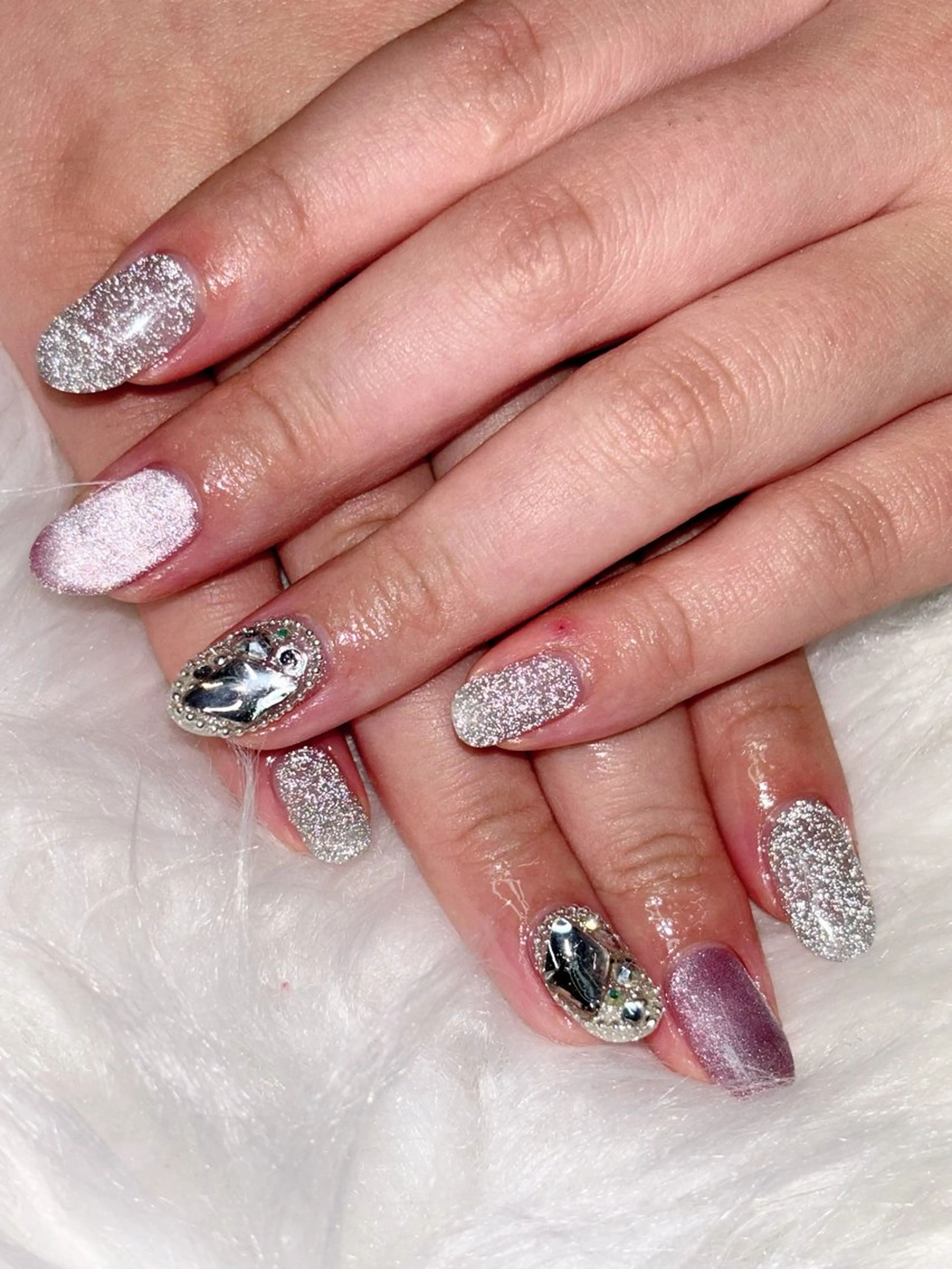 ネイル フラッシュネイル ジェルネイル マグネットネイル ピンク シルバー ハンドネイル M Hのネイルデザイン