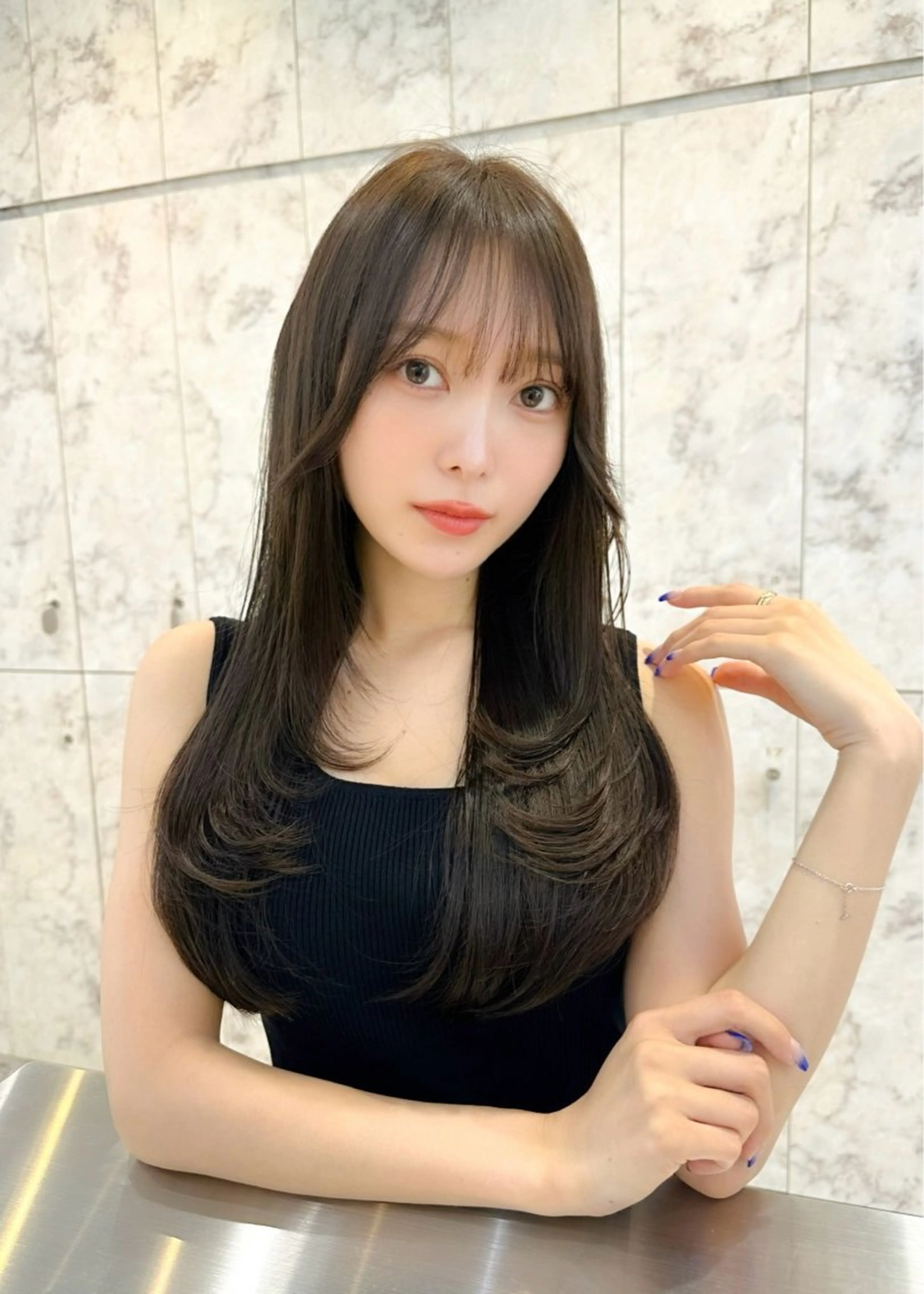 ロング カラー カット ヘアカラー トリートメント ヘッドスパ 髪質改善/韓国ヘア レイヤー/新宿/ロミのヘアスタイル