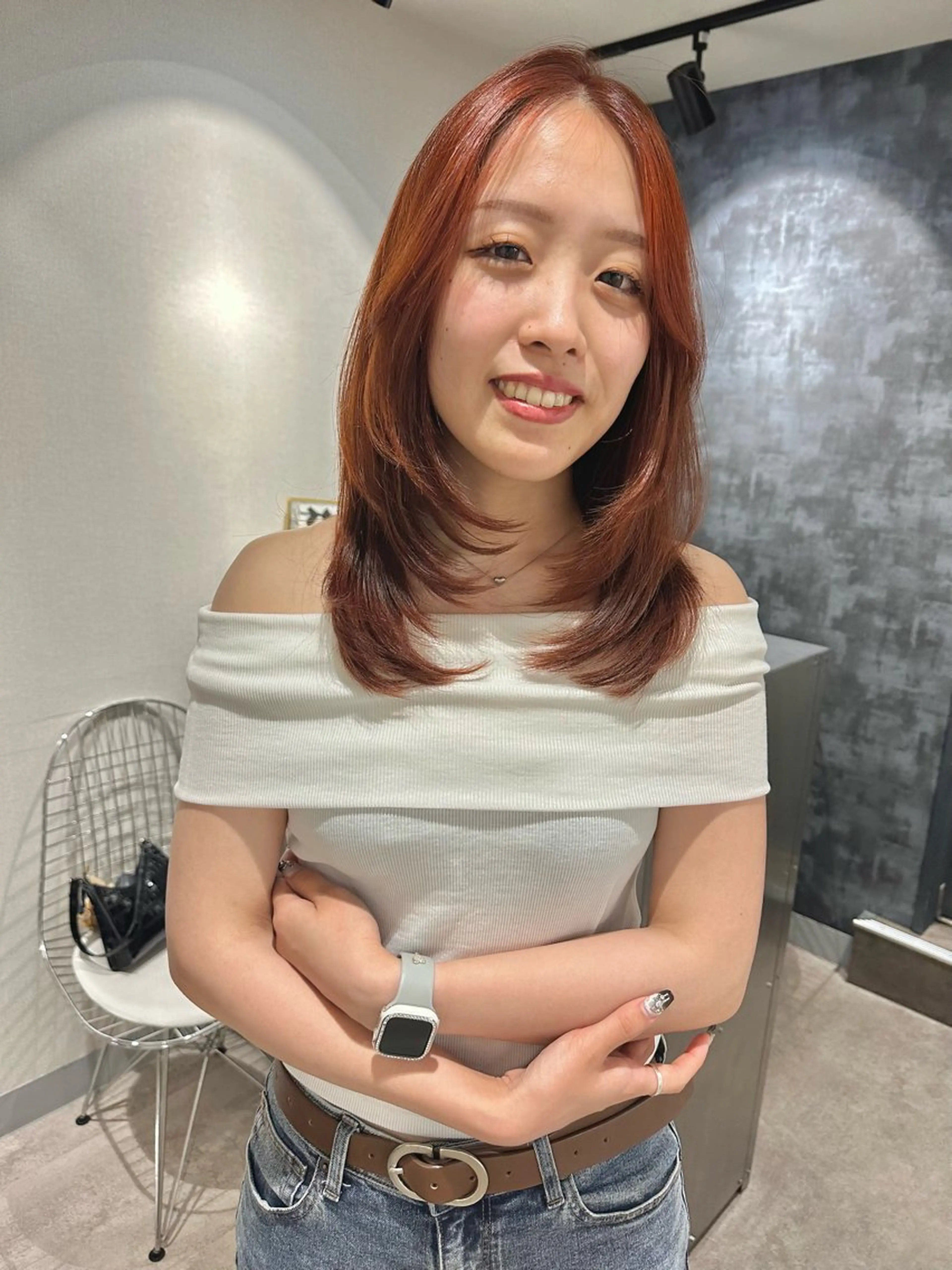 セミロング カラー ブラウンカラー オレンジ オレンジブラウン レイヤーカット カット ヘアカラー トリートメント レイヤーカット🪄 耳ツボ🎀Ayumiのヘアスタイル