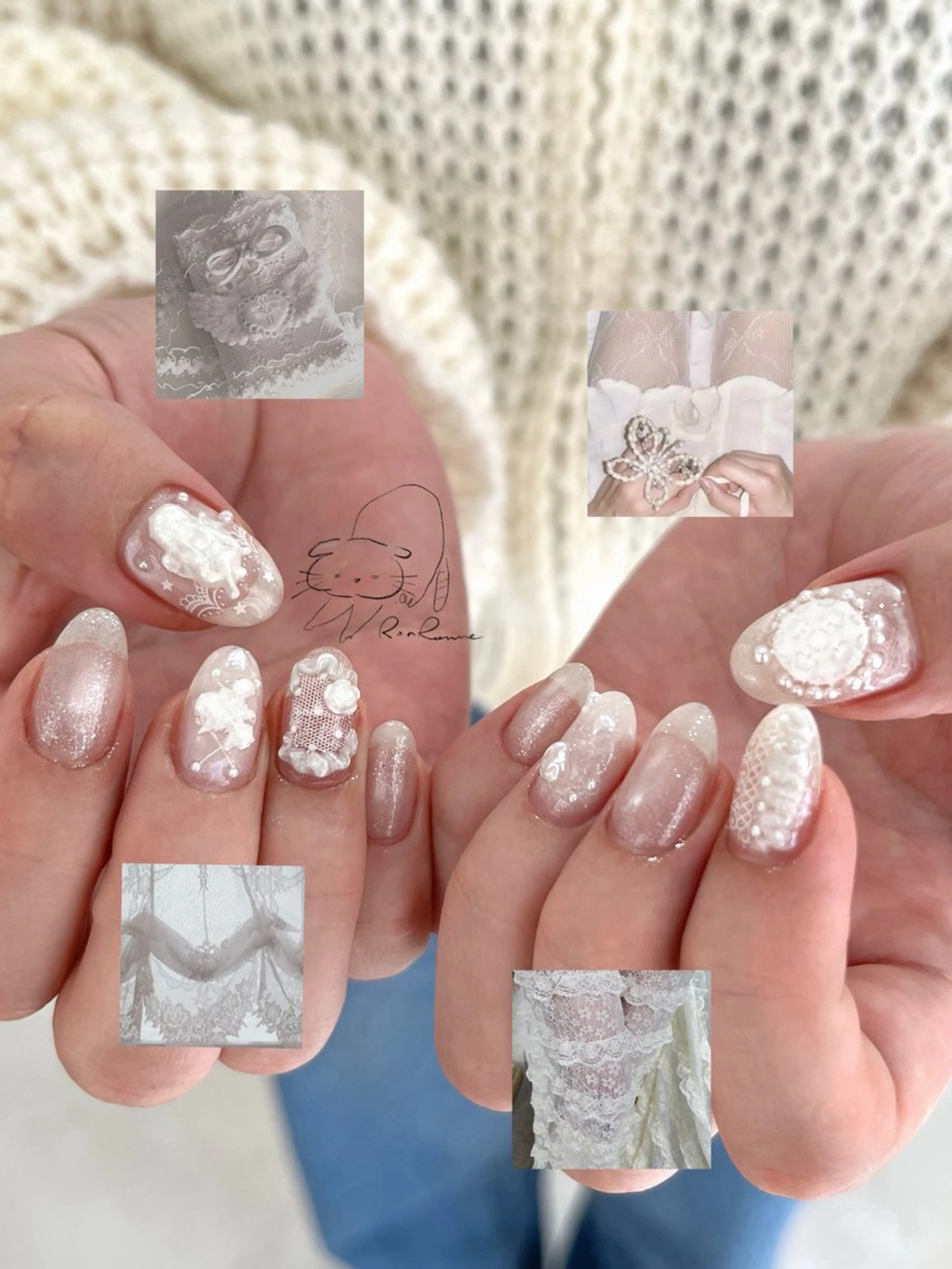 ネイル オーロラネイル 長さ出し フレンチネイル ジェルネイル ミラーネイル ハンドネイル ronronne .のネイルデザイン