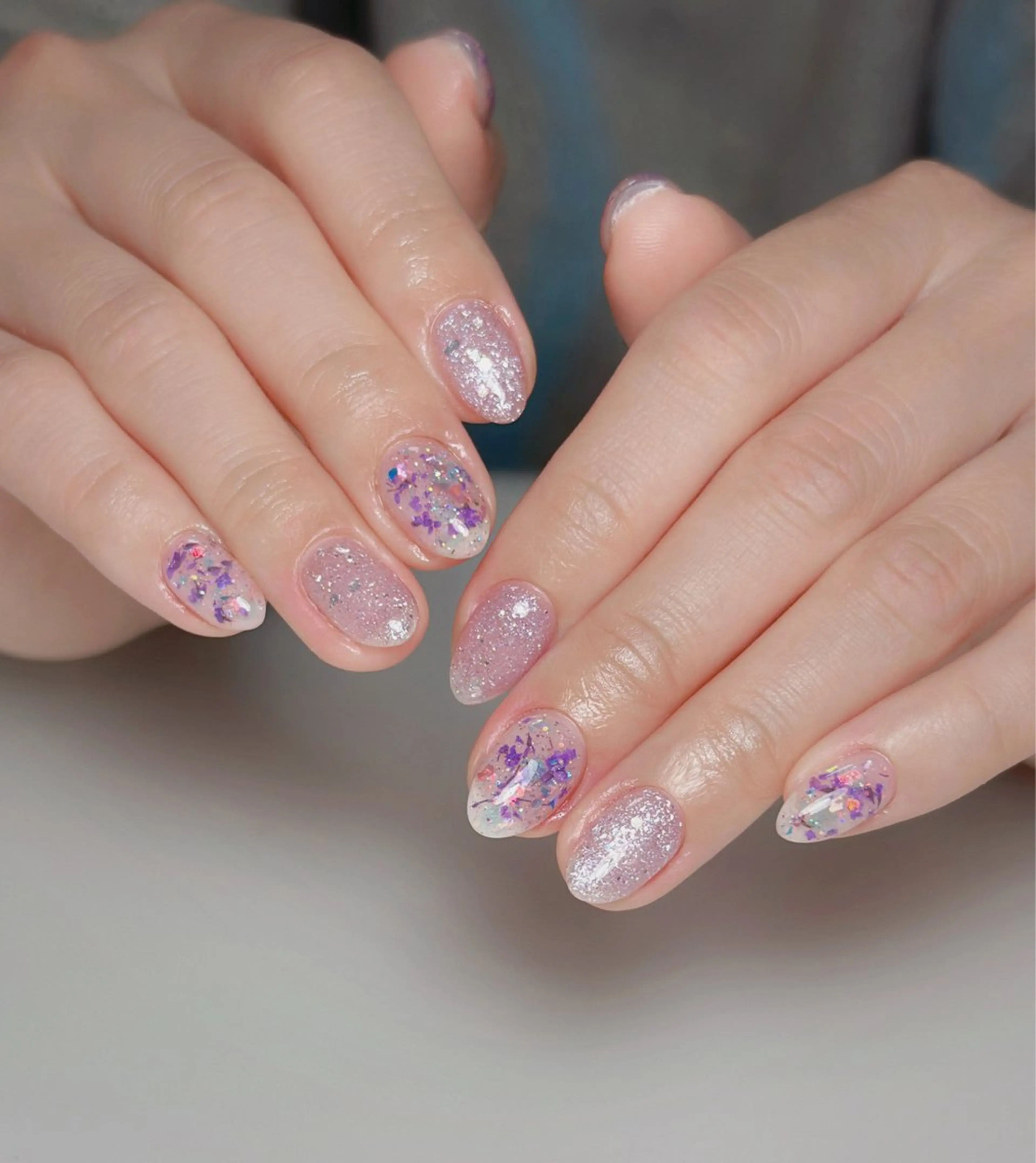 ネイル オーロラネイル 長さ出し フットネイル 韓国ネイル ラメ(グリッター) 👍thumbs up nail👍のネイルデザイン