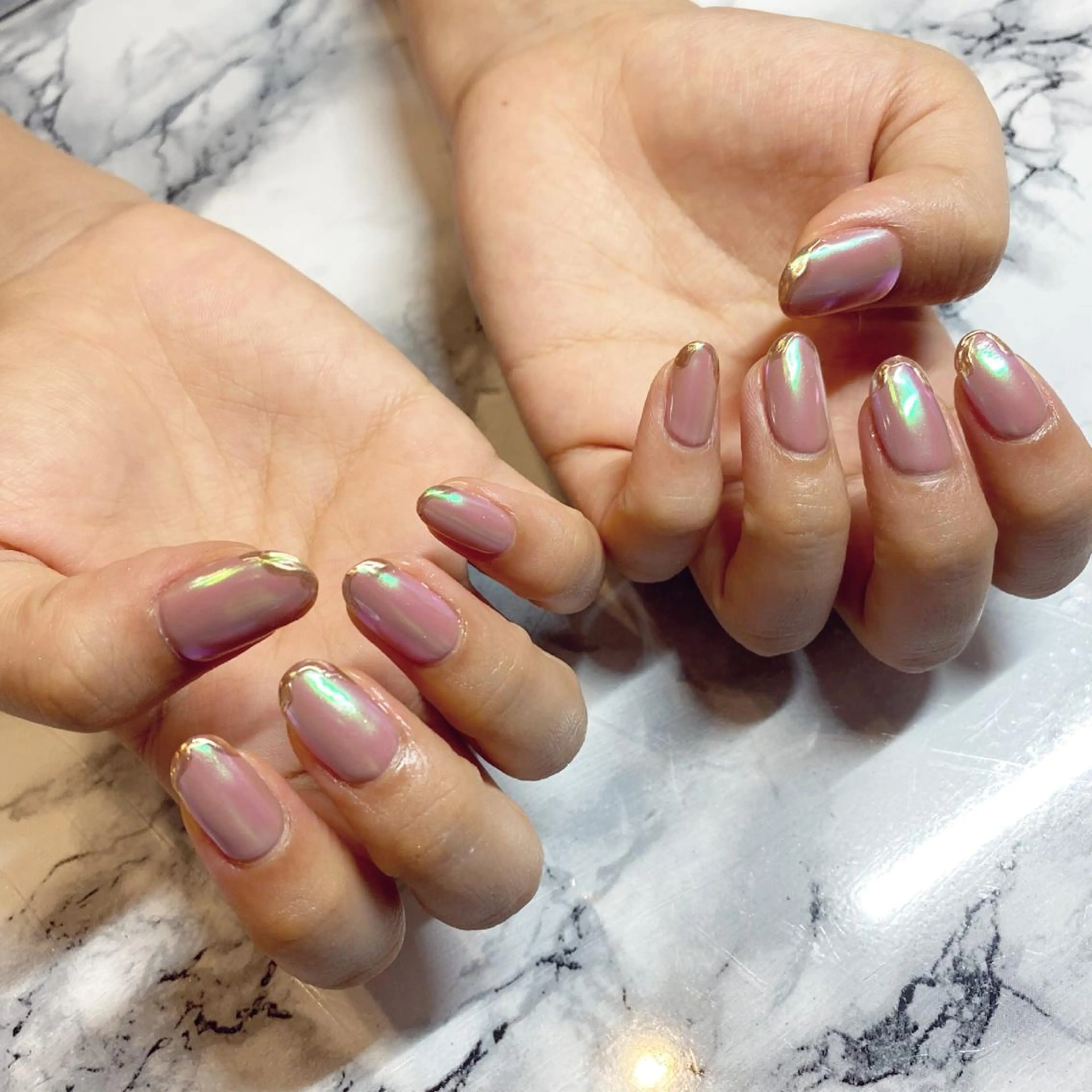 ネイル アートネイル オーロラネイル フレンチネイル 韓国ネイル ミラーネイル To Me Nail所属・🩵 mei🩵のネイルデザイン