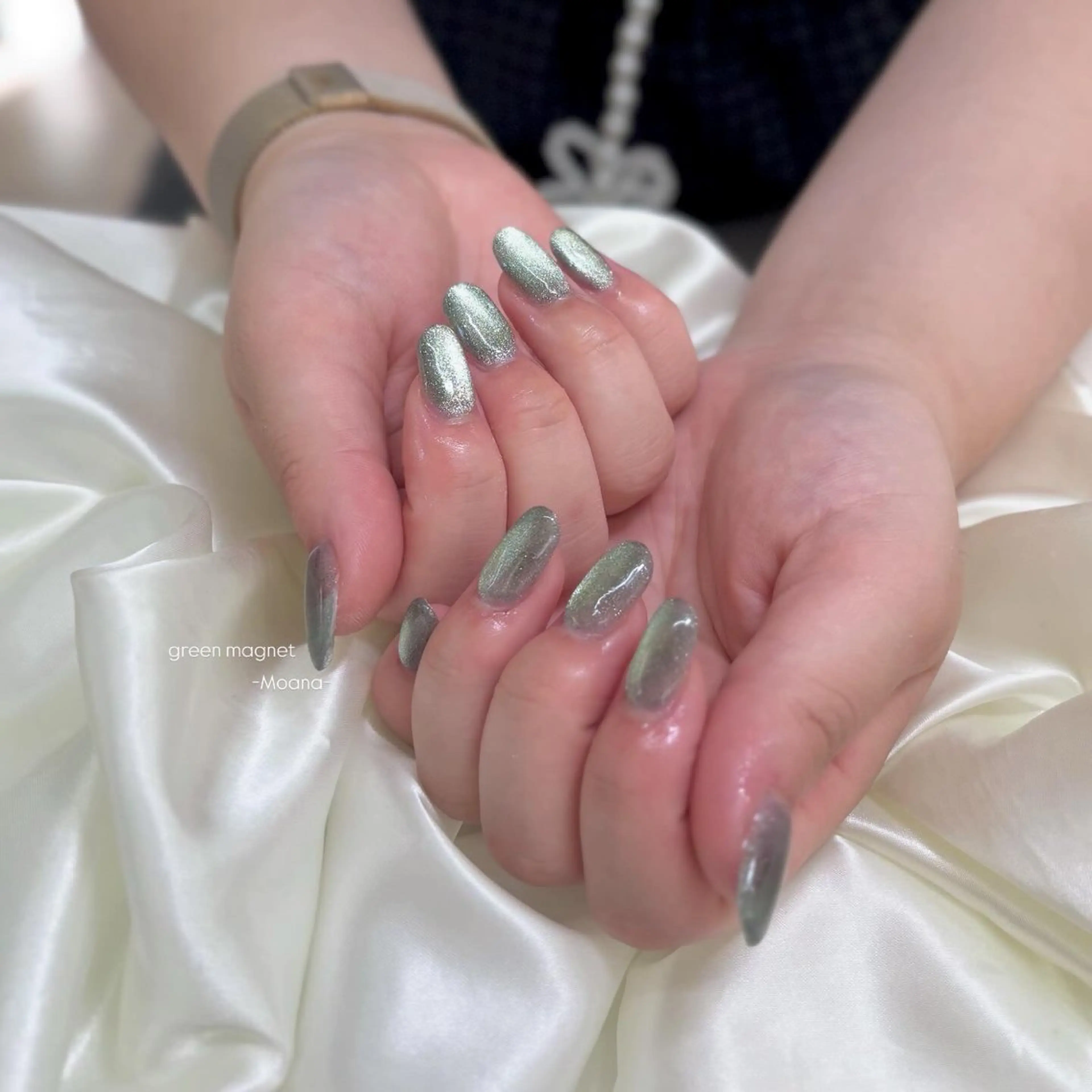 ネイル グリーン マグネットネイル 夏ネイル Moana nail Hiyoriのネイルデザイン