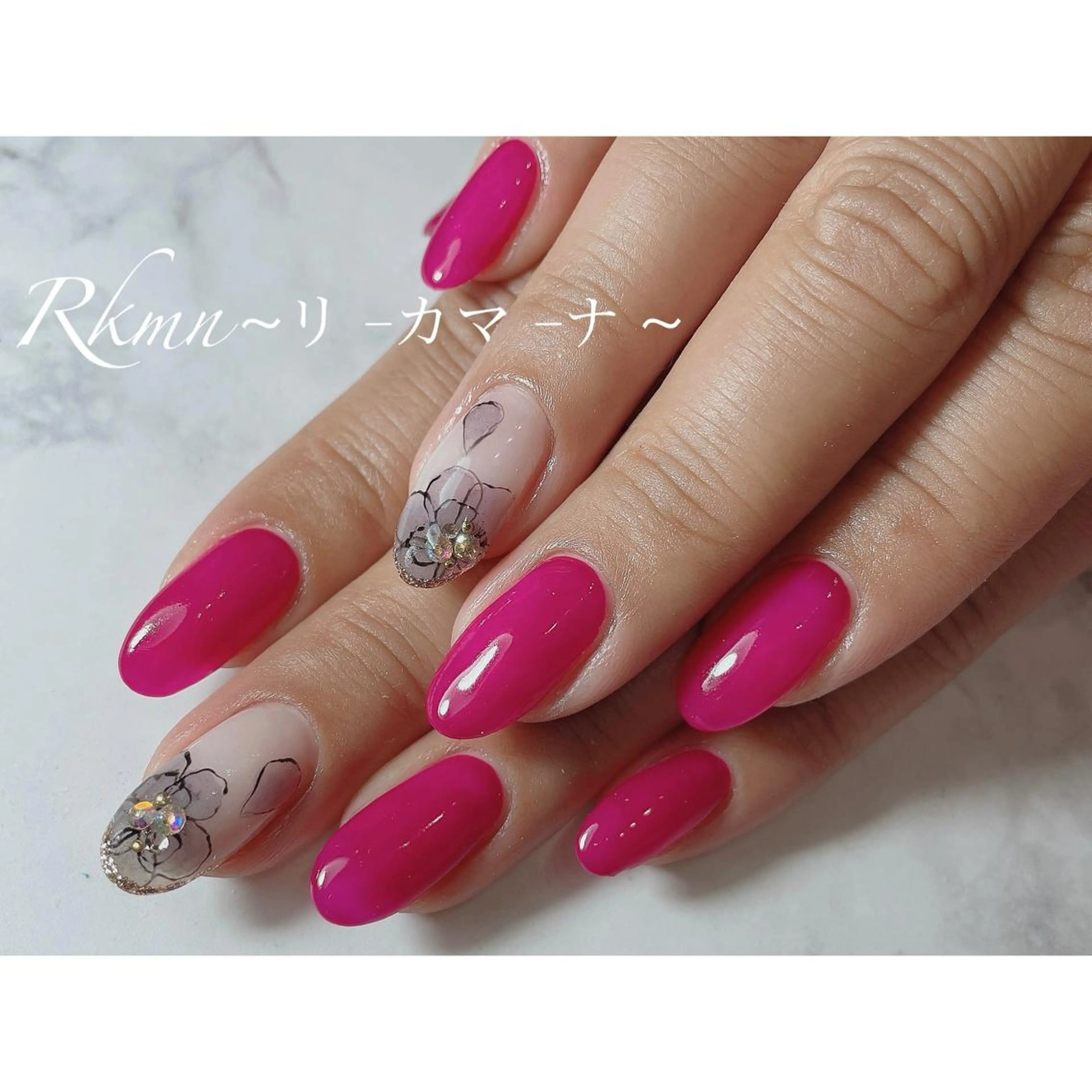 ネイル アートネイル フラワーネイル ピンク 春ネイル ハンドネイル フットネイル ハンドケア Rkmn ~リ-カマ-ナ~のネイルデザイン