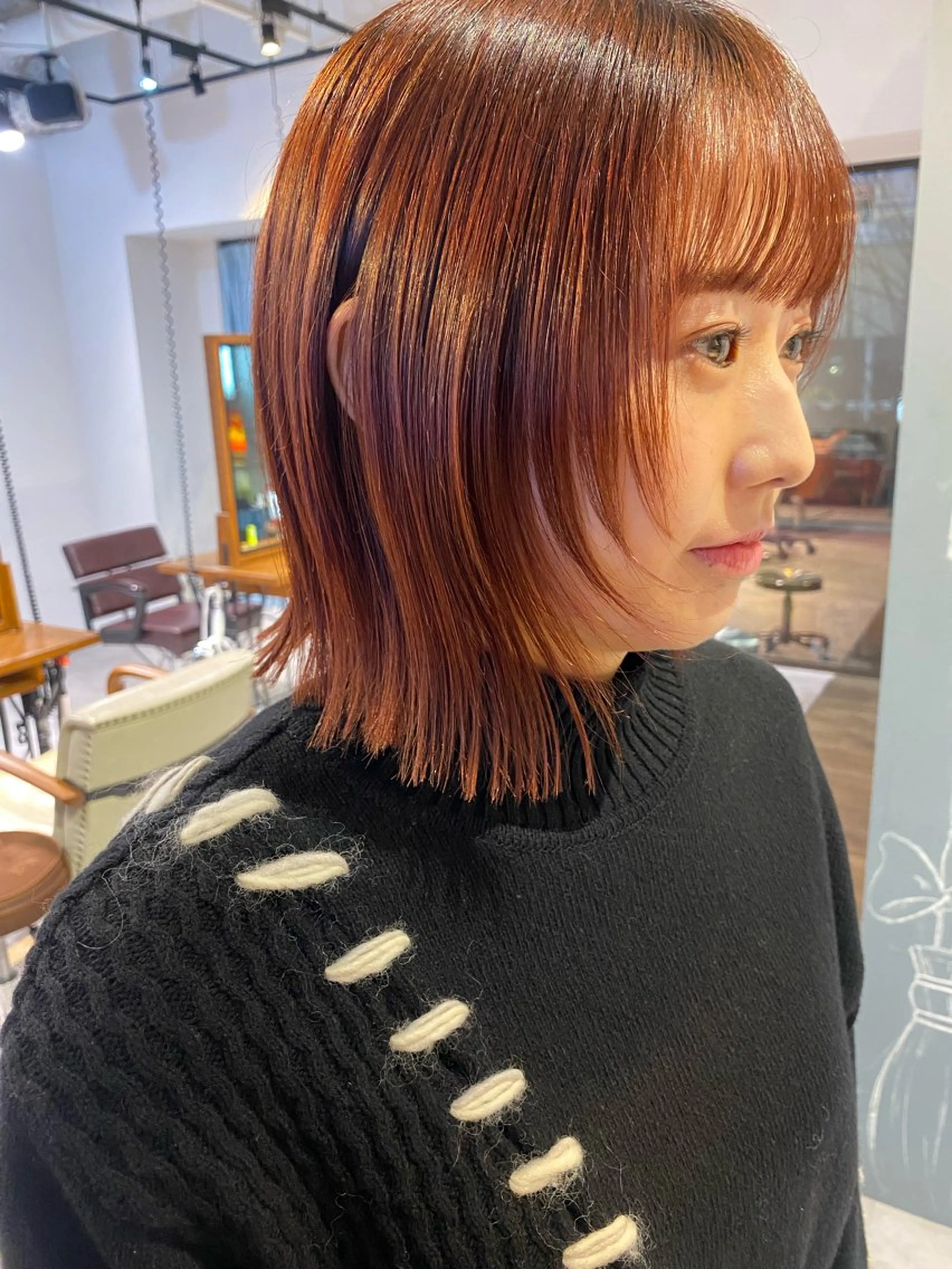 ショート カラー オレンジ ボブ 顔まわりレイヤー レイヤーカット scene. haraのヘアスタイル