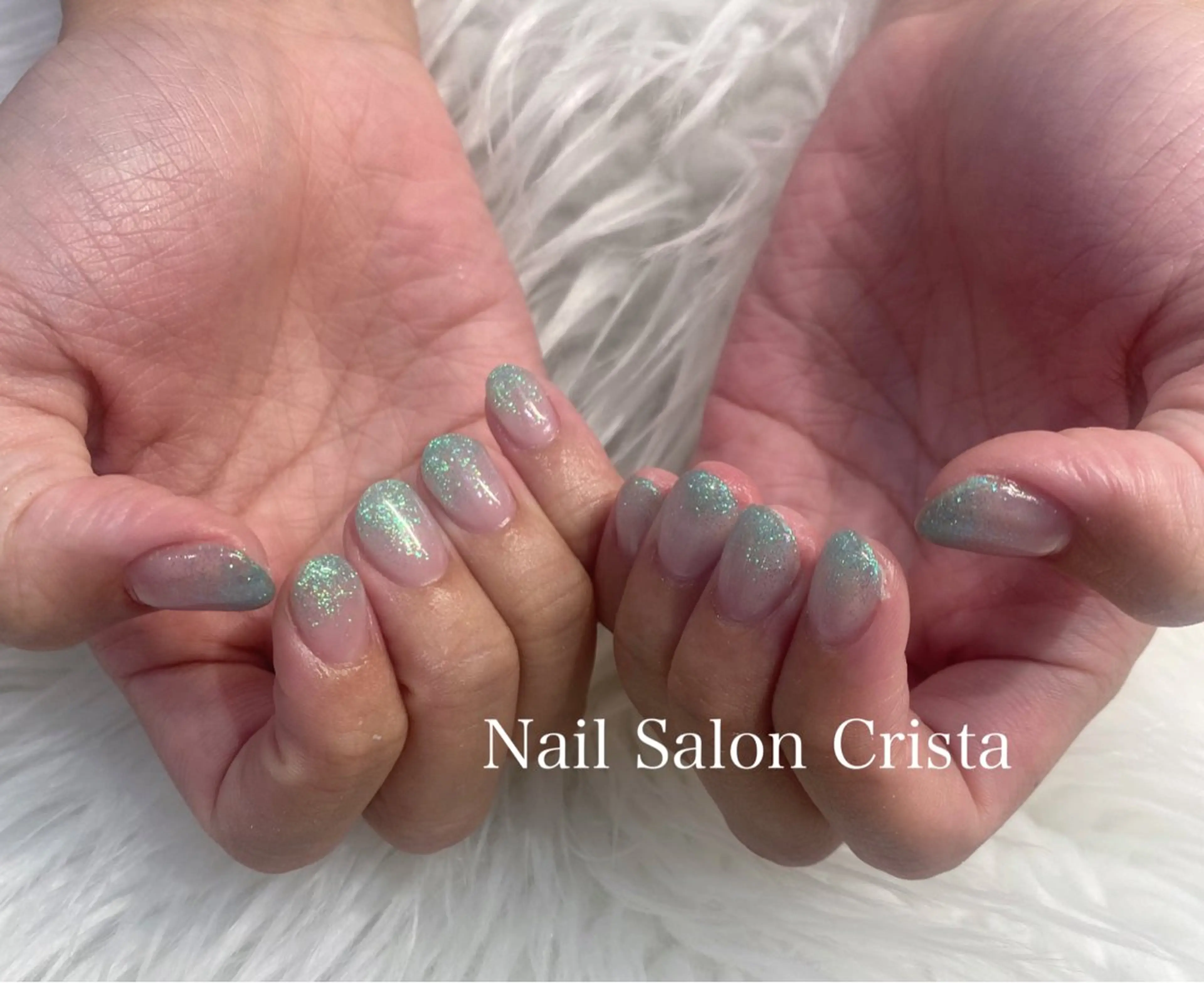 ネイル ジェルネイル グリーン ラメ(グリッター) ラメグラデーション パラジェル CRISTA所属・CRISTA MOMOのネイルデザイン