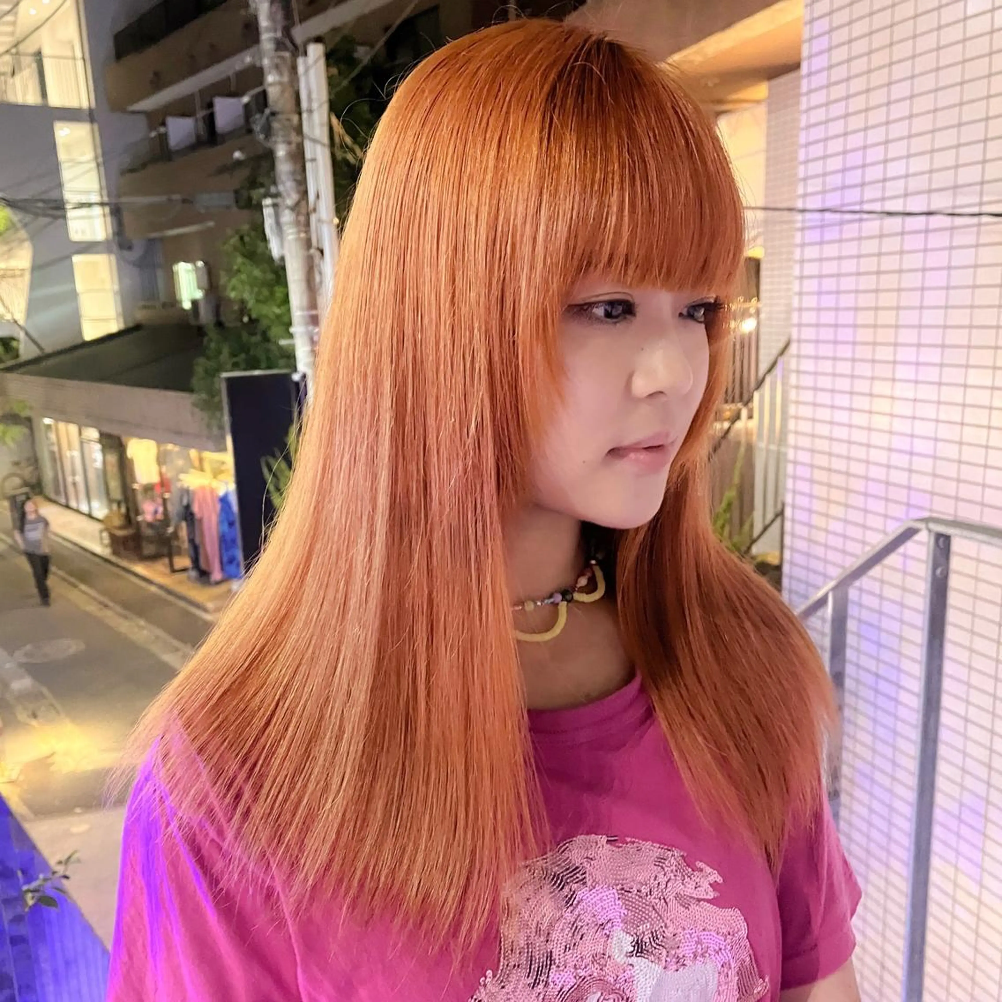 ロング カラー ブリーチ オレンジ ボブハイトーン🦖 デザインMAMIのヘアスタイル