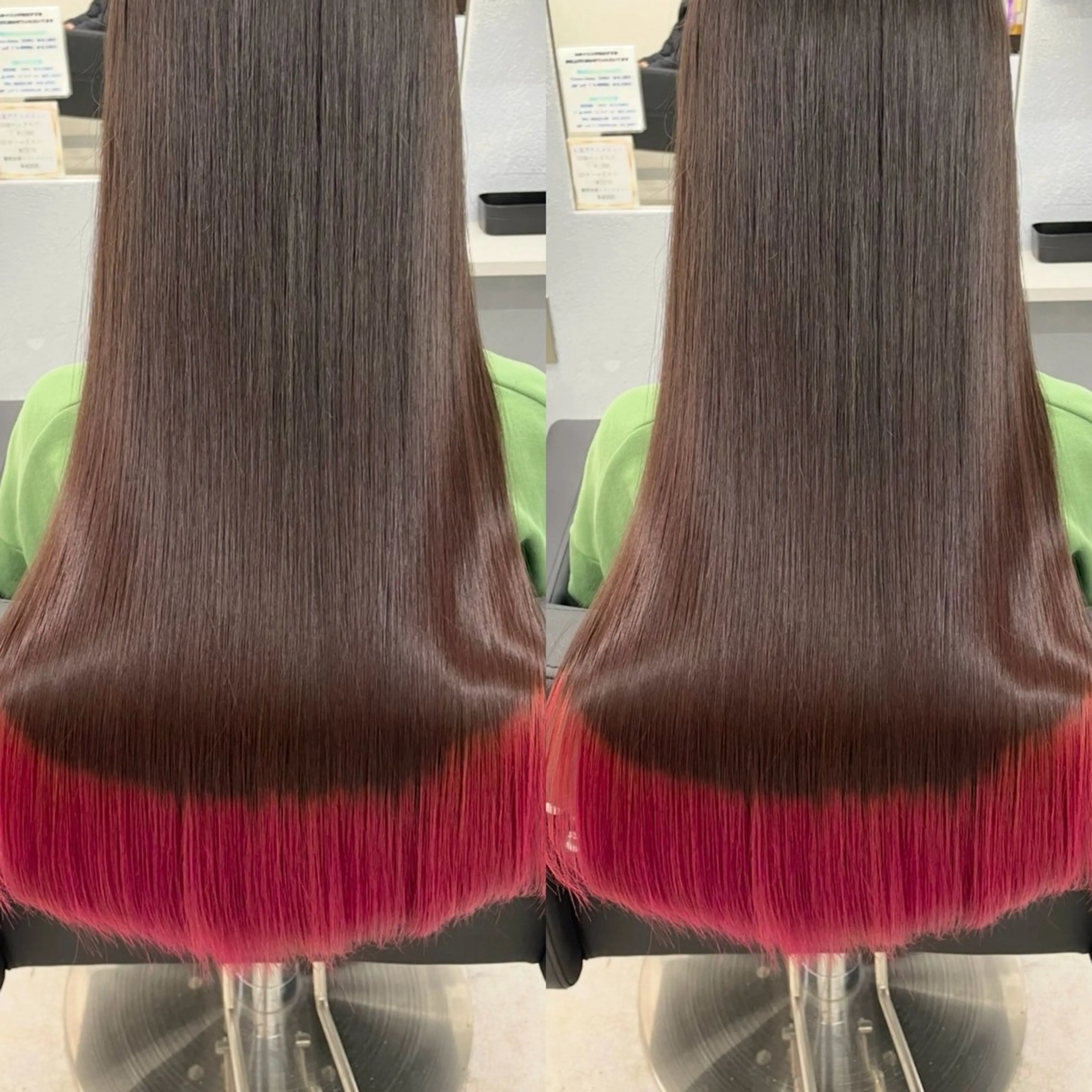 ロング カラー ピンクカラー カット ヘアカラー トリートメント ヘアセット ブリーチ無しダブル カラー🦕まどかのヘアスタイル