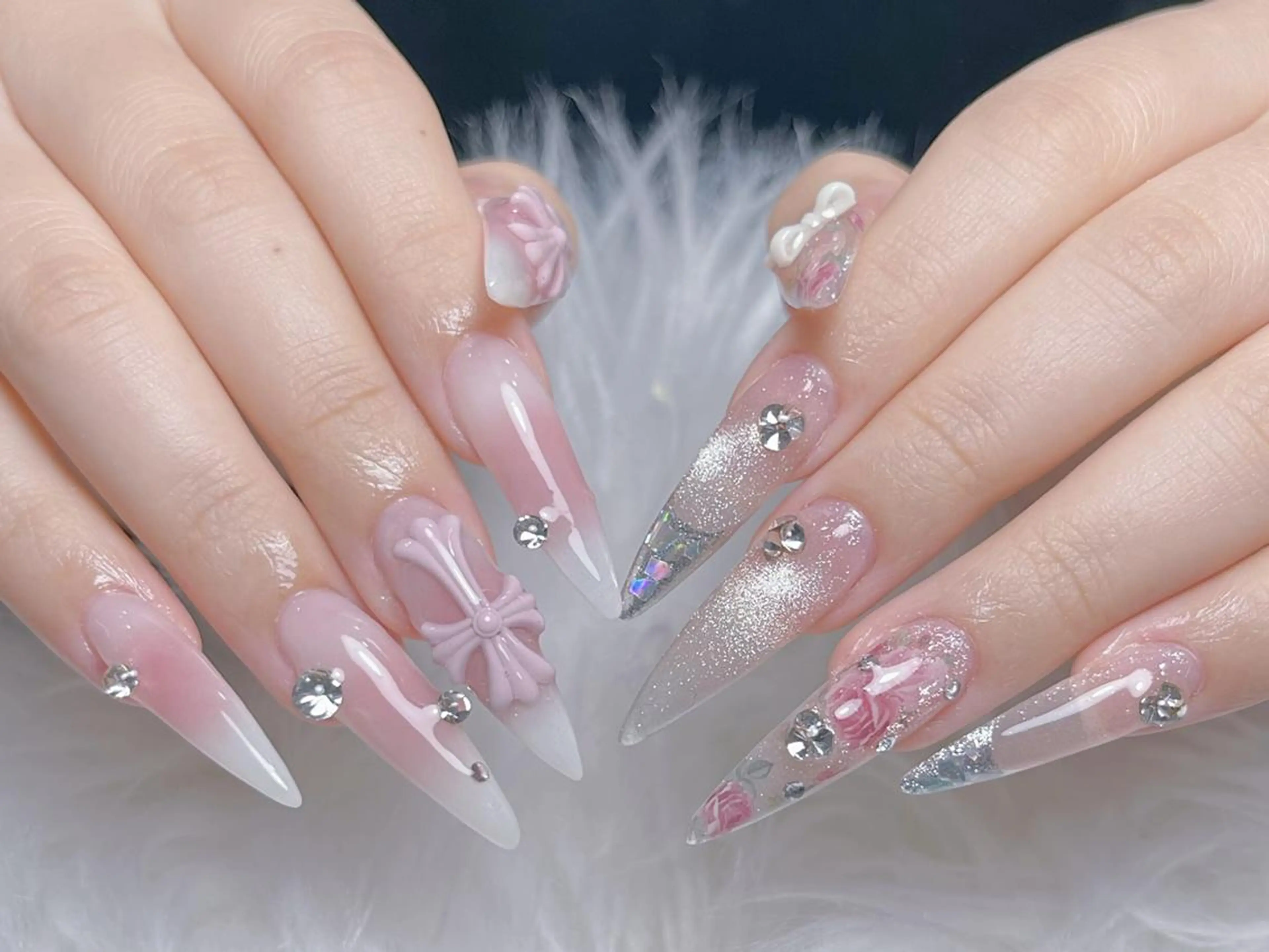 ネイル 長さ出し グラデーション 卒業式 キラキラネイル マグネットネイル ハンドネイル YUNA Belle Nail 池袋のネイルデザイン
