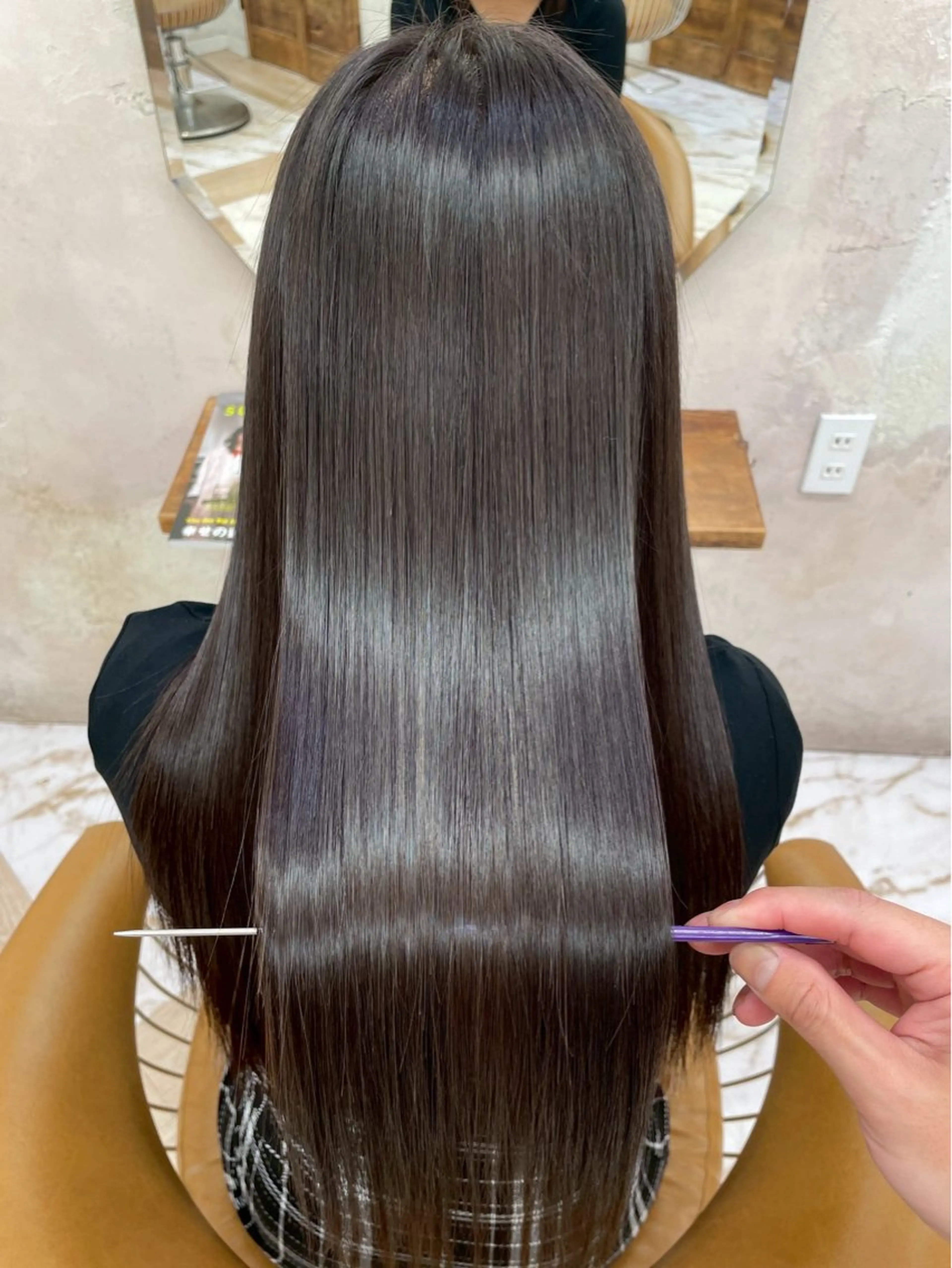 ロング パーマ ロングレイヤー 髪質改善 レイヤーカット ロング カット 縮毛矯正 トリートメント 透明感カラー/艶髪/ 縮毛矯正/たくまのヘアスタイル