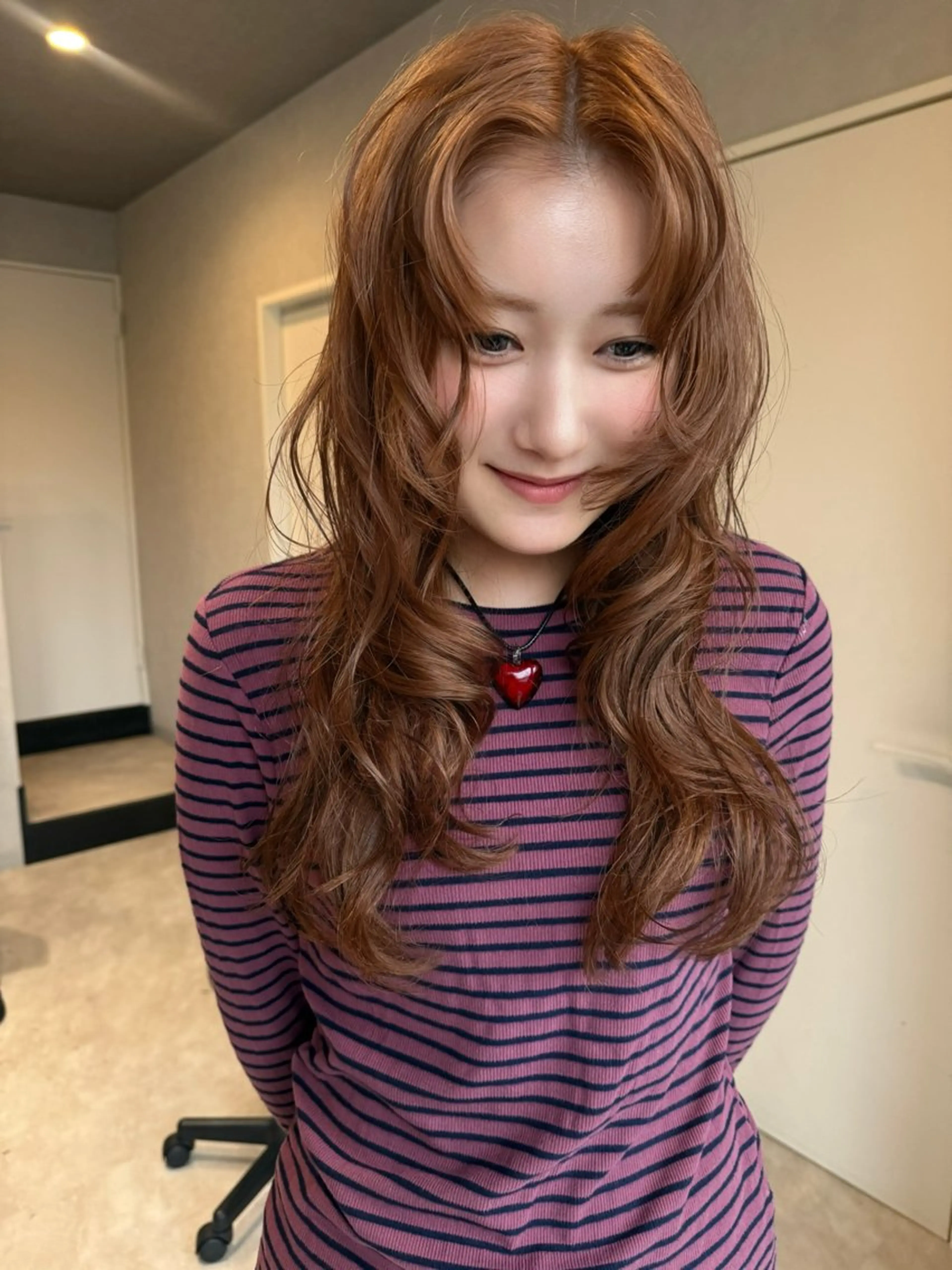 ロング カラー ブリーチ ブラウンカラー ブリーチなしカラー オレンジ オレンジブラウン カット ヘアカラー 透明カラー/レイヤー misaki °＊のヘアスタイル