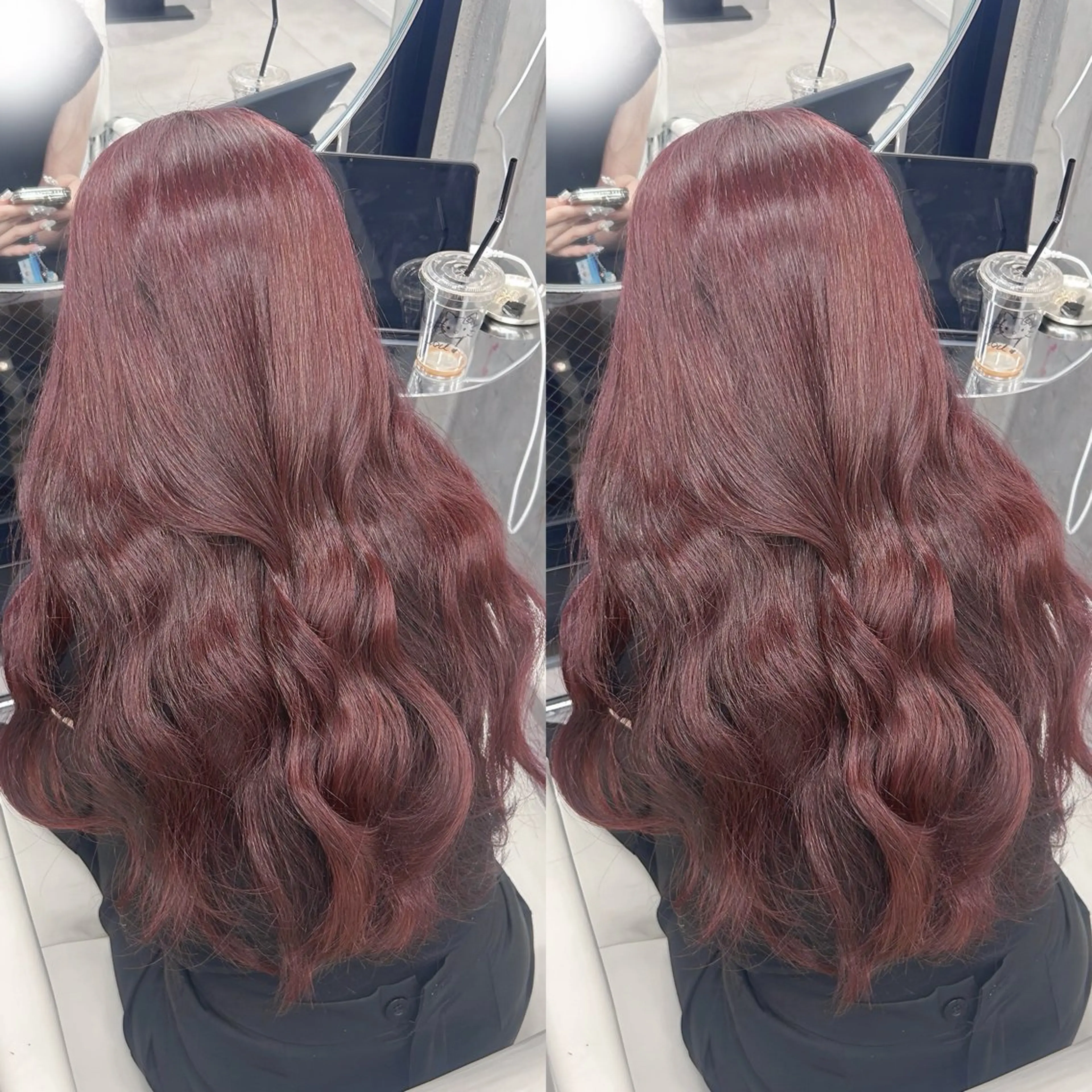 ロング カラー ボルドーカラー 透明感カラー ピンクカラー ヘアカラー トリートメント ヘアセット ゆうさ ❥ ボブ 美髪矯正.⋆𝜗𝜚のヘアスタイル