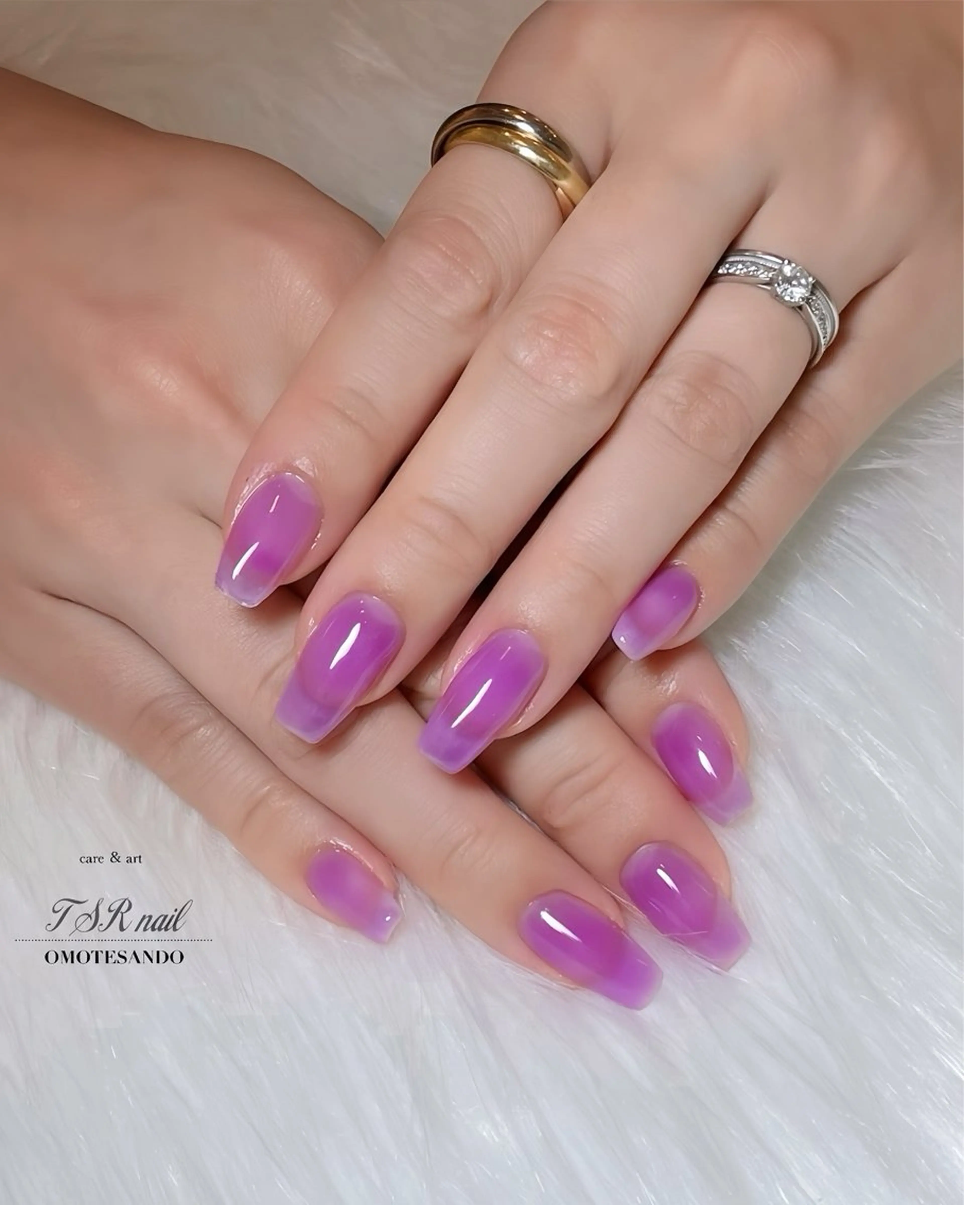 ネイル クリアネイル ジェルネイル ワンカラーネイル ぷっくりネイル パープル ハンドネイル ハンドケア 爪咲 りり花のネイルデザイン