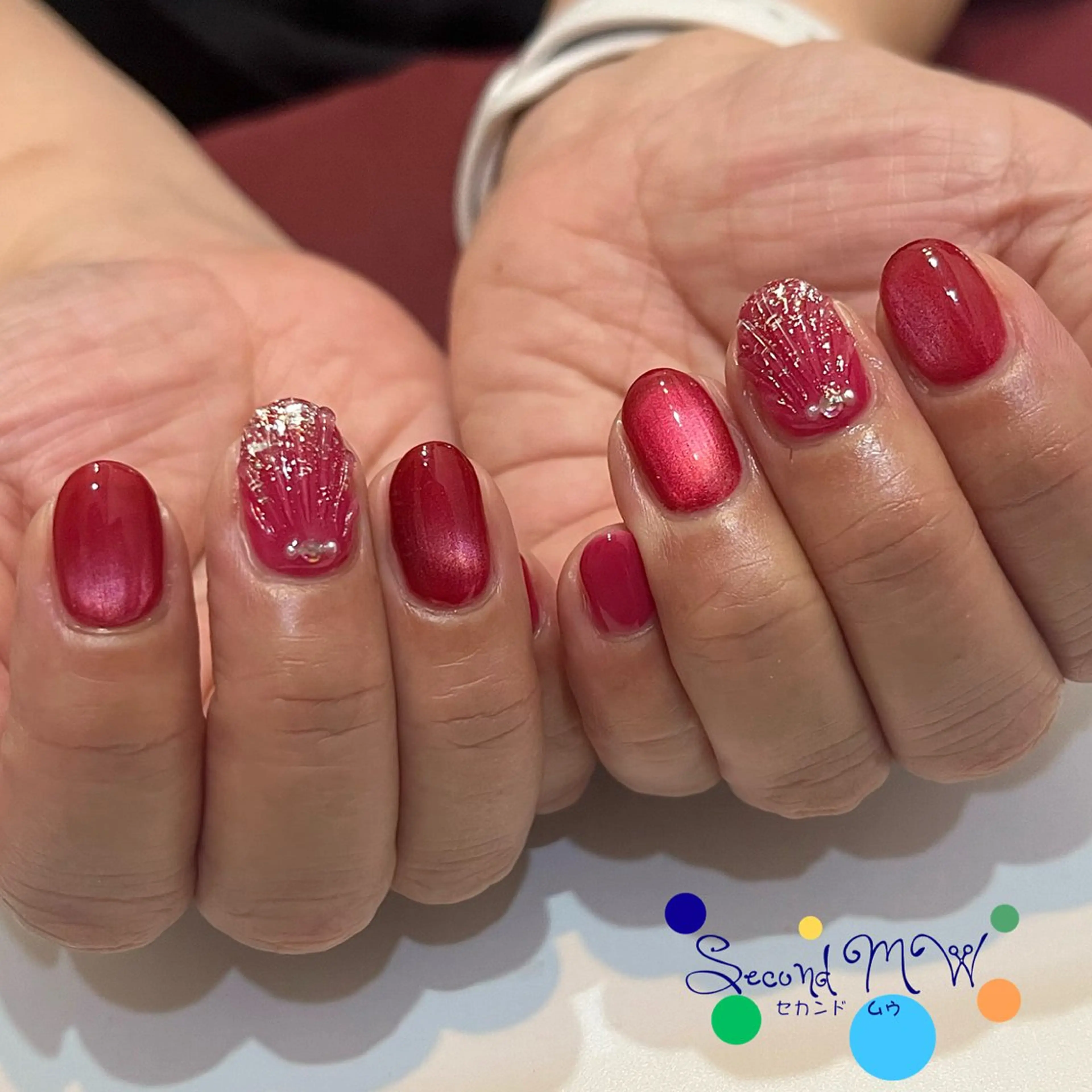 ネイル ボルドー マグネットネイル ハンドネイル SecondMW _nail 　川連のネイルデザイン