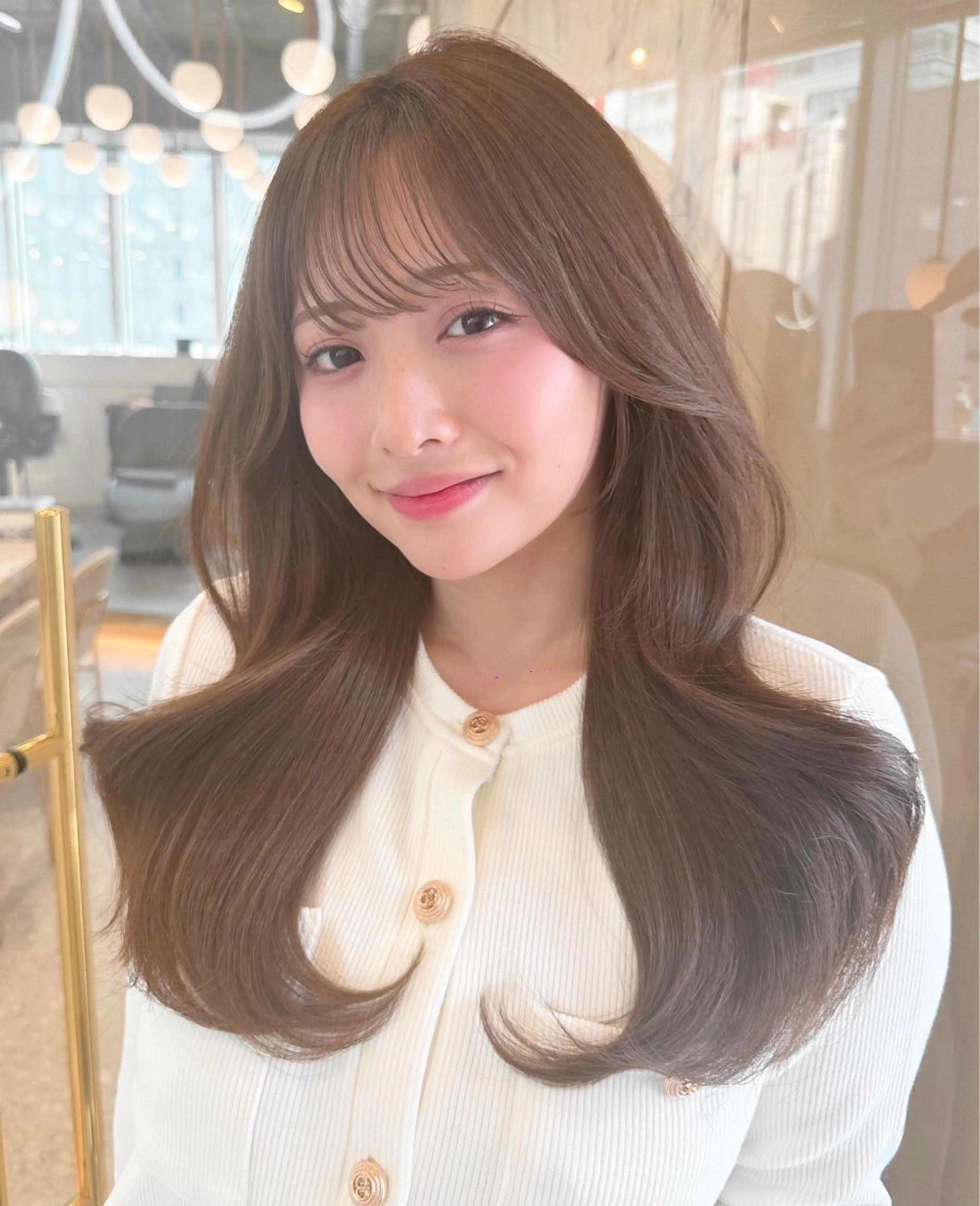 セミロング カラー ケアカラー オレンジ カット ヘアカラー トリートメント 新宿/韓国レイヤー 髪質改善カラー/角所のヘアスタイル