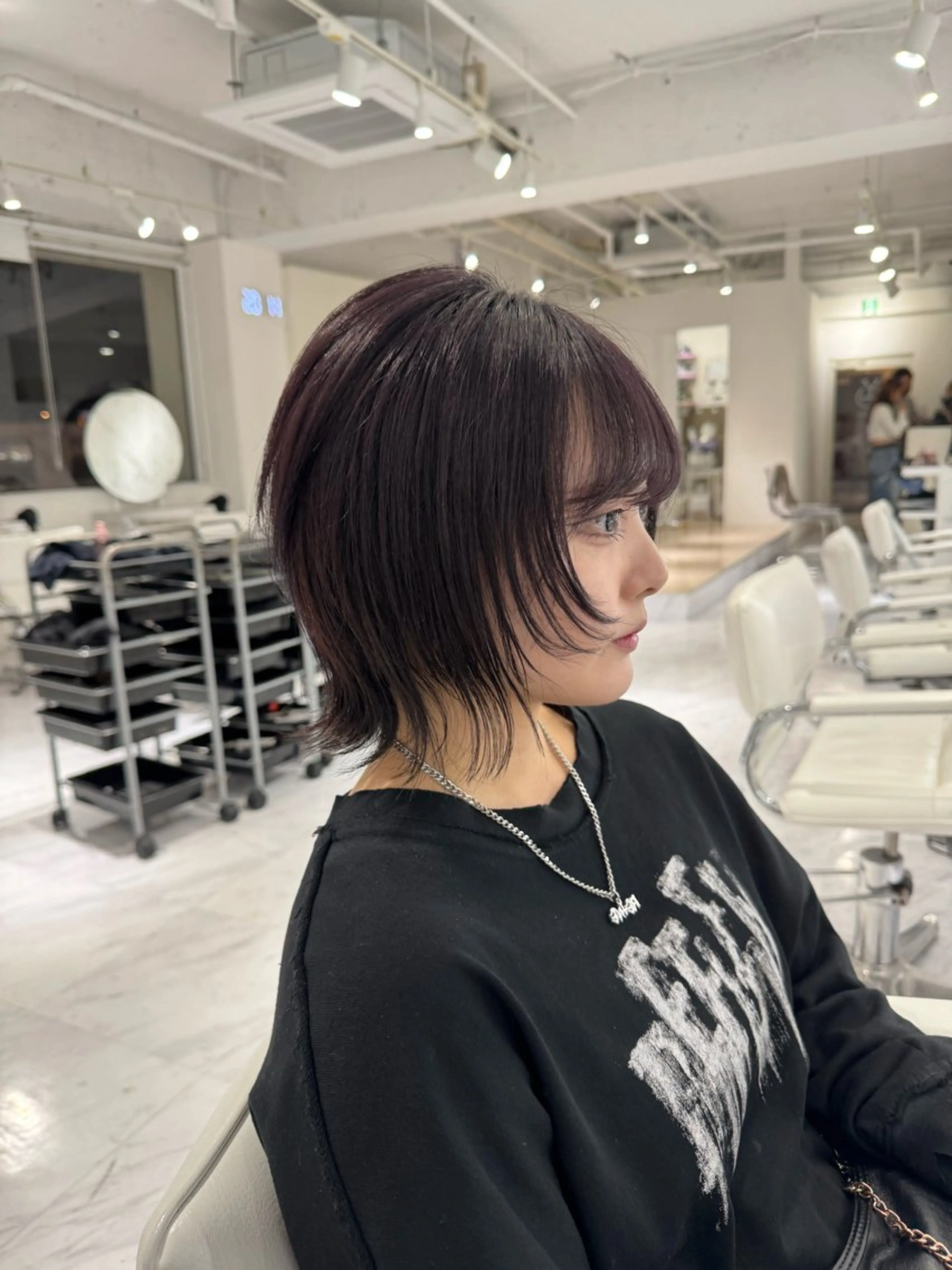 ショート カラー 黒髪 ラベンダーカラー ヘアカラー rina/デザイン カラー/上野のヘアスタイル